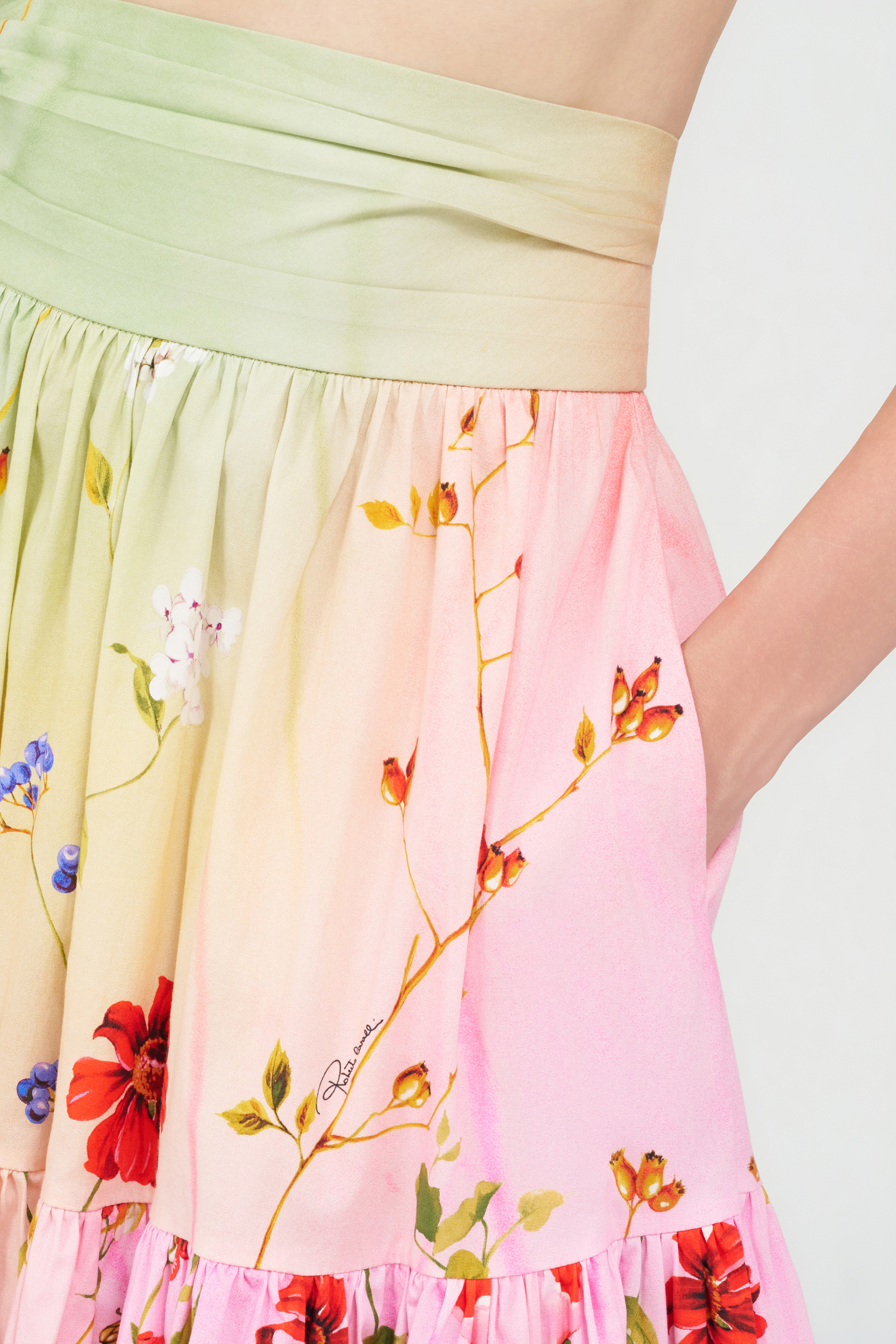Roberto Cavalli Floral-print High-rise Gathered Midi Skirt In Multi
