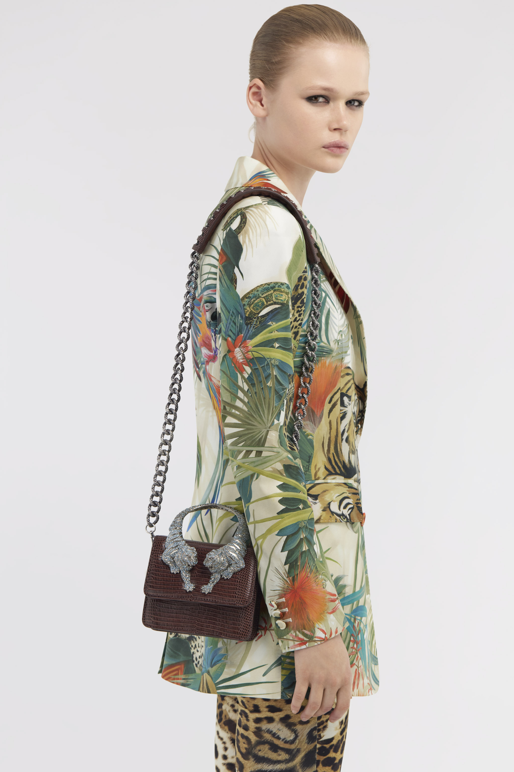 Roberto Cavalli Small Roar Bag In Brown