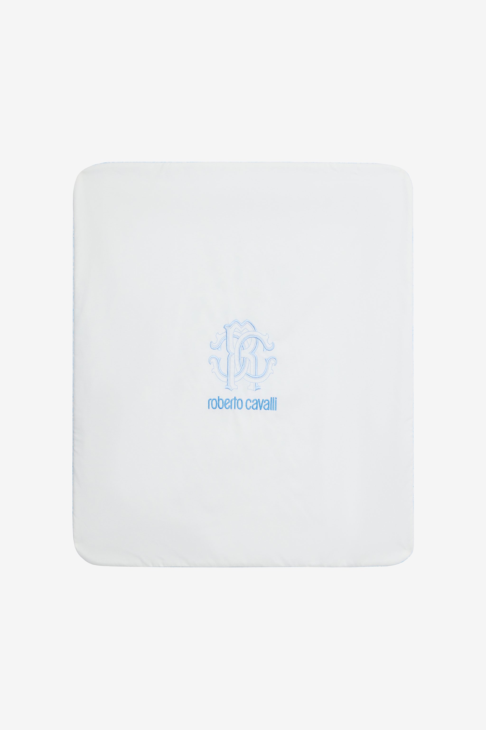 Roberto Cavalli Baby Blue Blanket With Monogram And Logo Print In Blue
