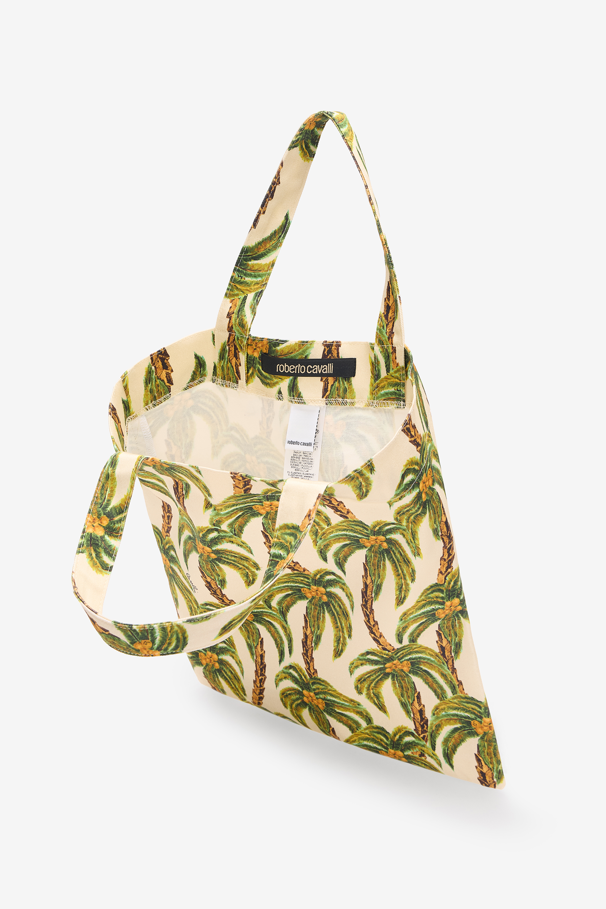 Roberto Cavalli Shopper Bag With Palms In Ivory/military
