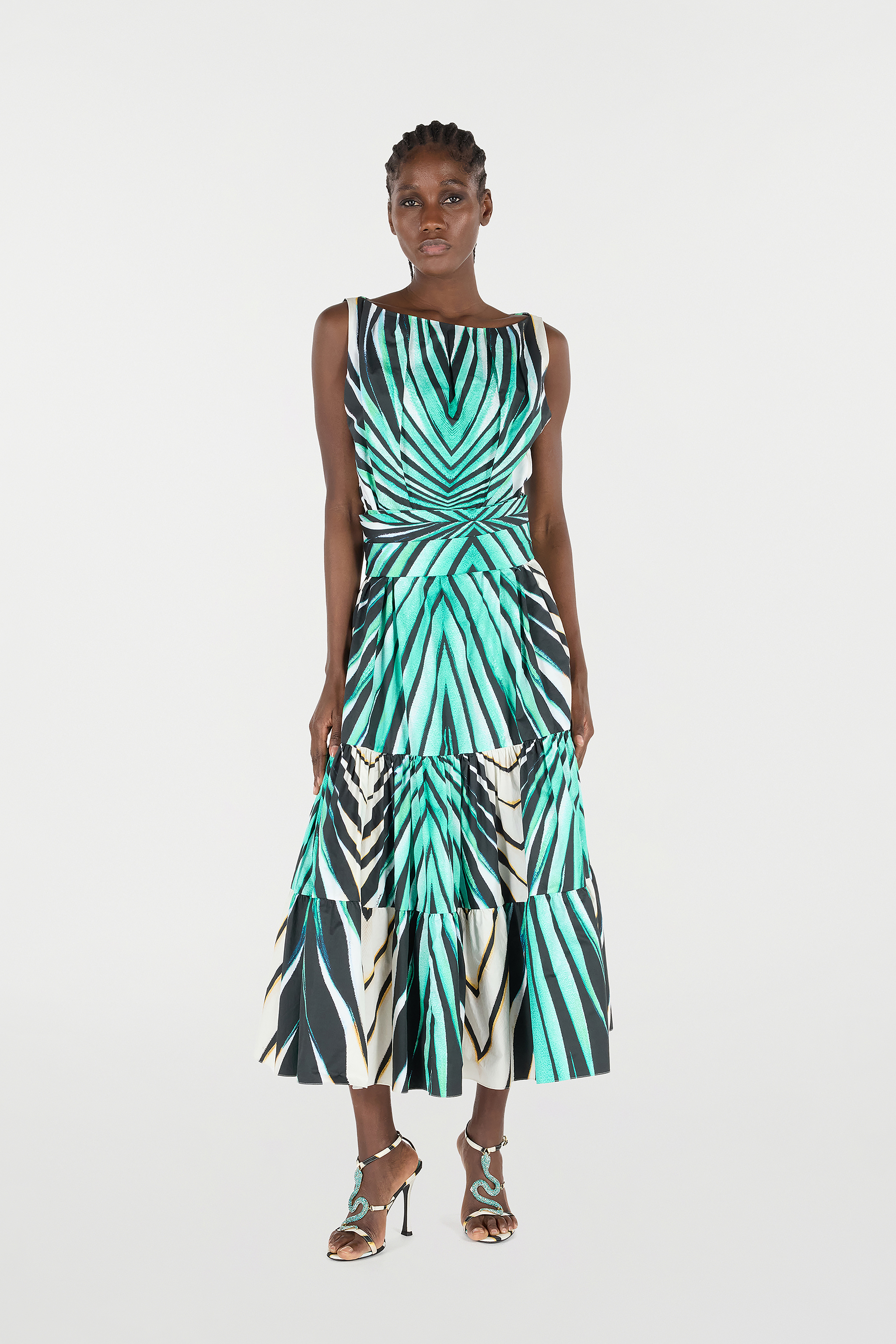 Roberto Cavalli Ray Of Sea Print Ruffled Dress