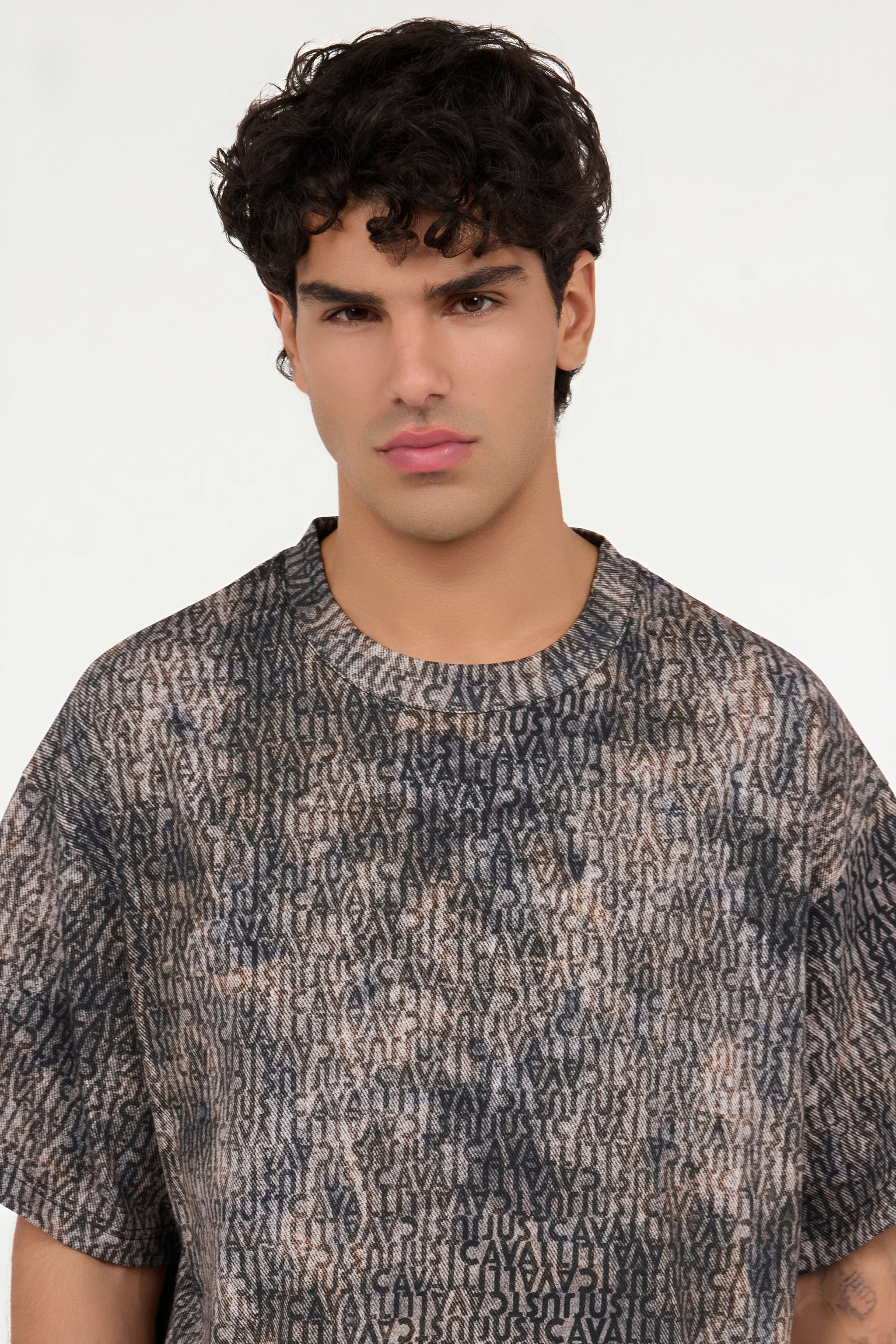 Faded Effect T-Shirt with All-Over Lettering