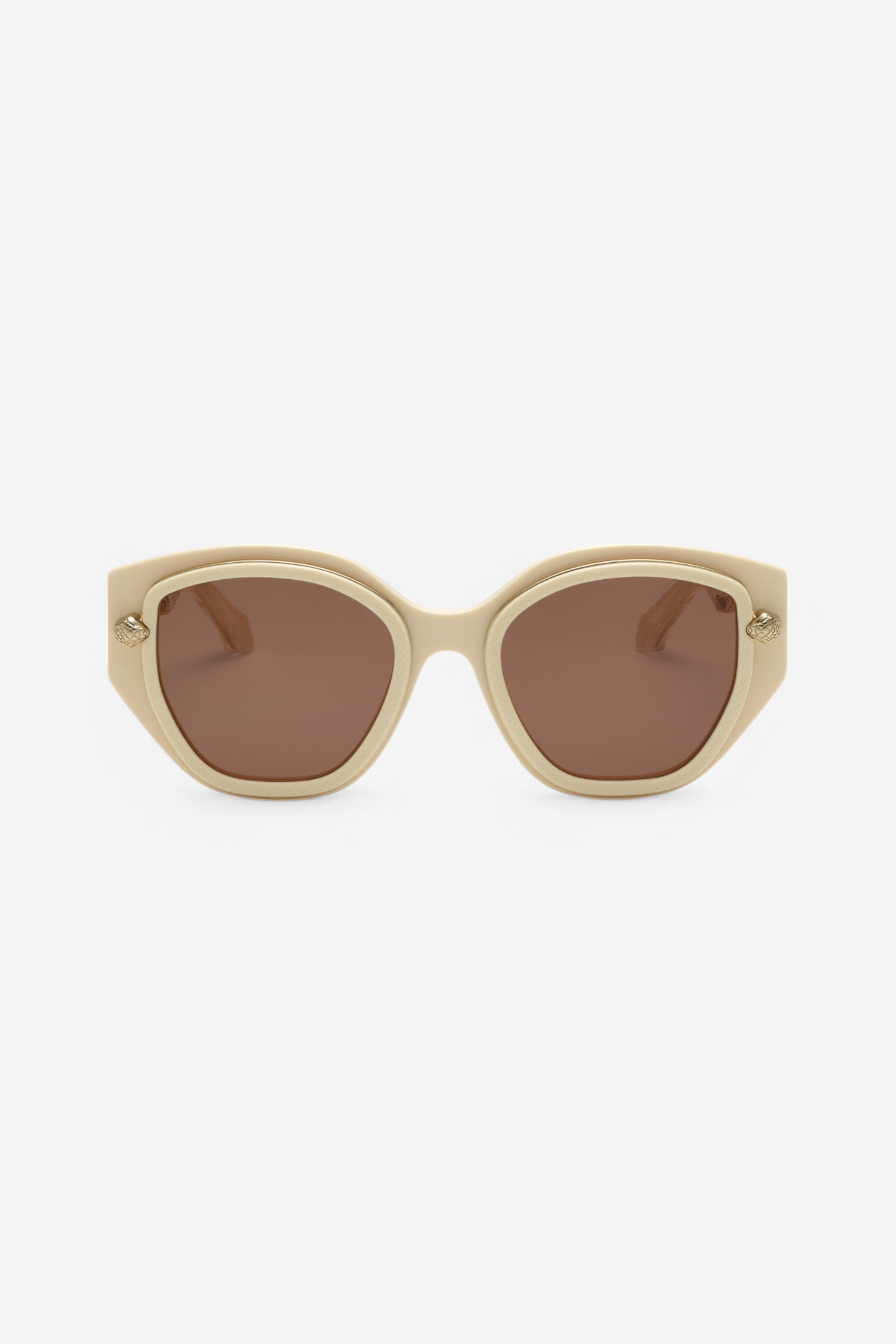 Roberto Cavalli Women's Cream Wide And Feminine Front Sunglasses With Double Ring Decoration - Eyewear Shiny Full
