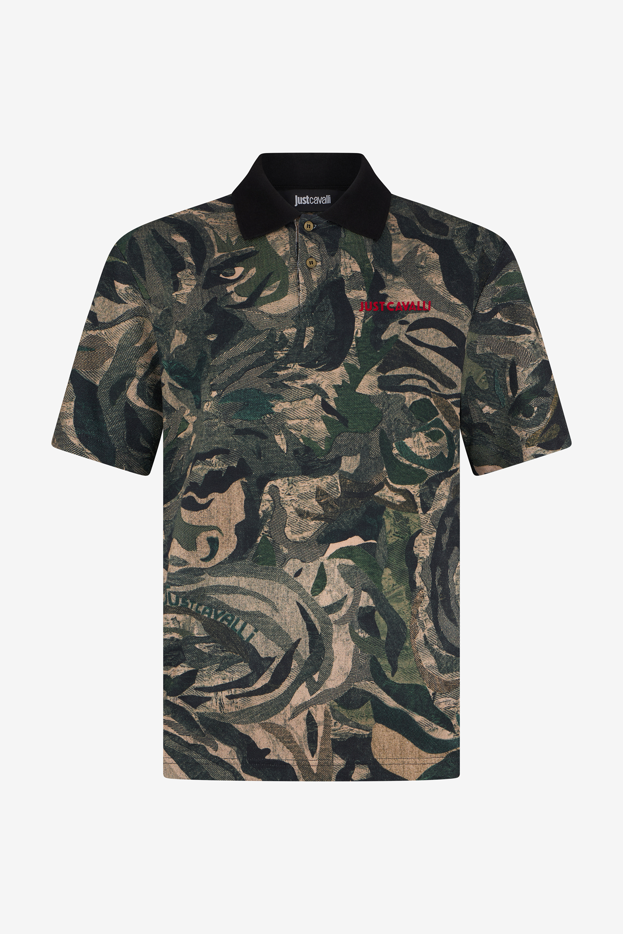 Roberto Cavalli Men's Tiger Camu Print Polo - Polos Verde 185