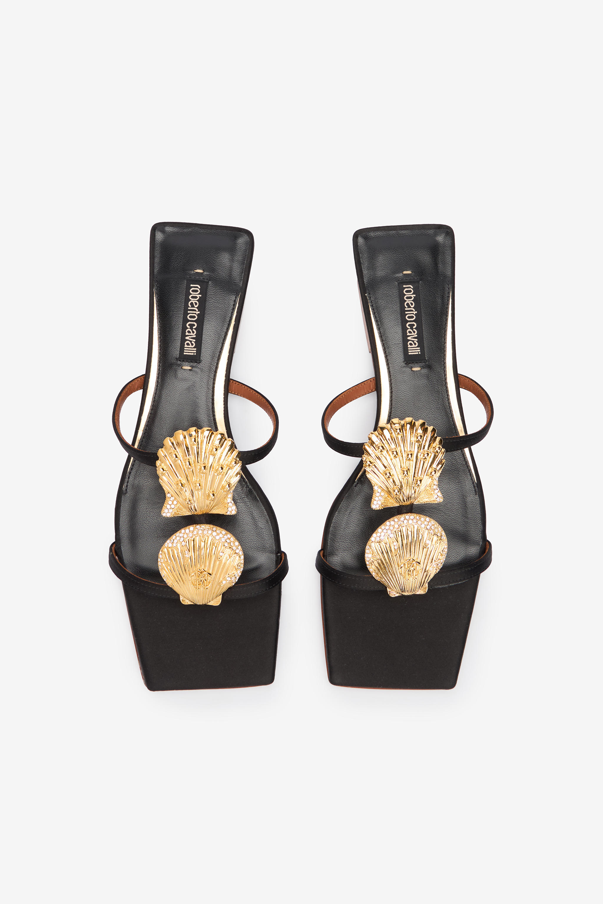 ROBERTO CAVALLI FLACHE SANDALEN MIT GOLDENEN MUSCHELN