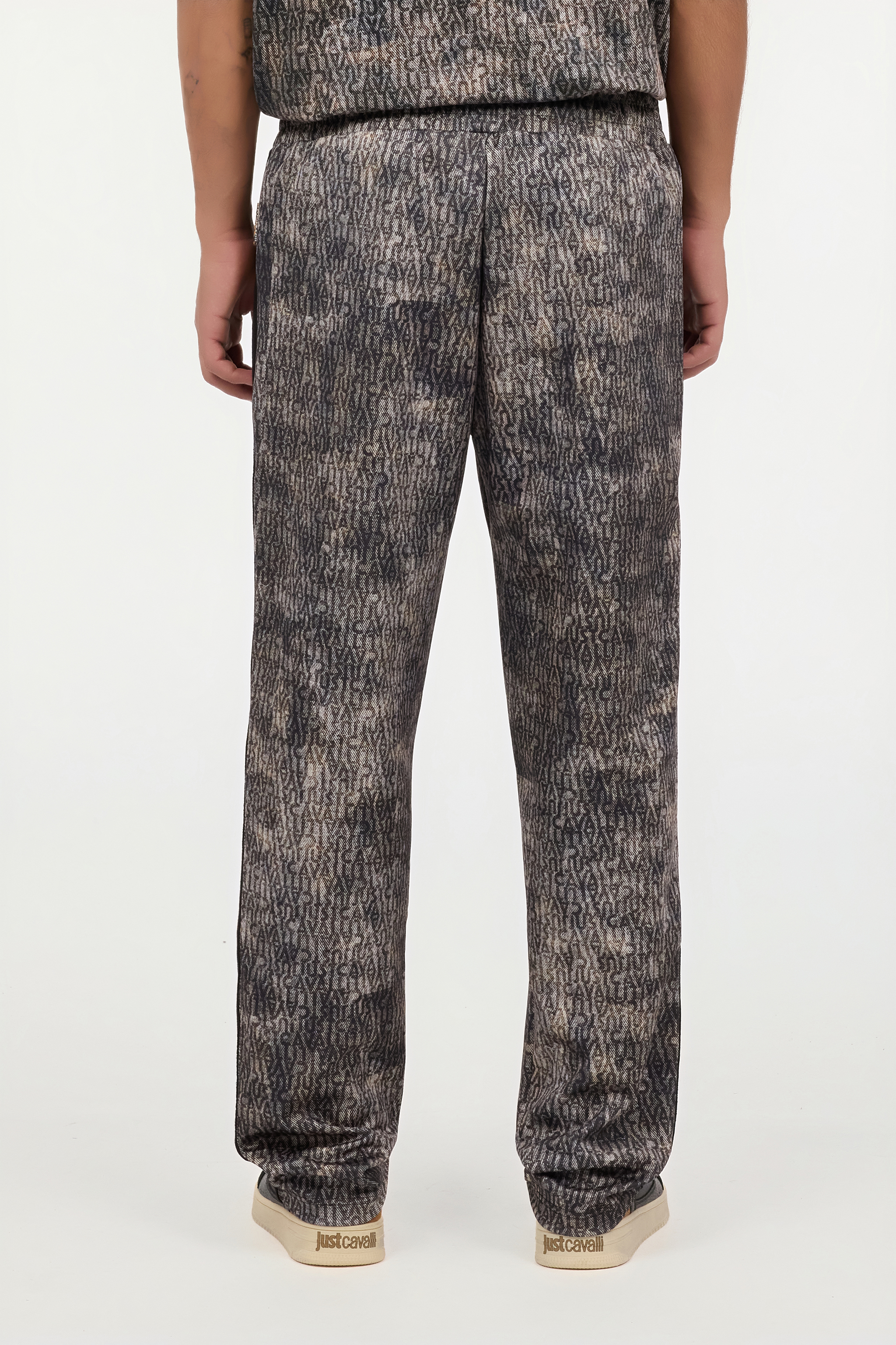 Faded Effect Trousers With All-Over Lettering