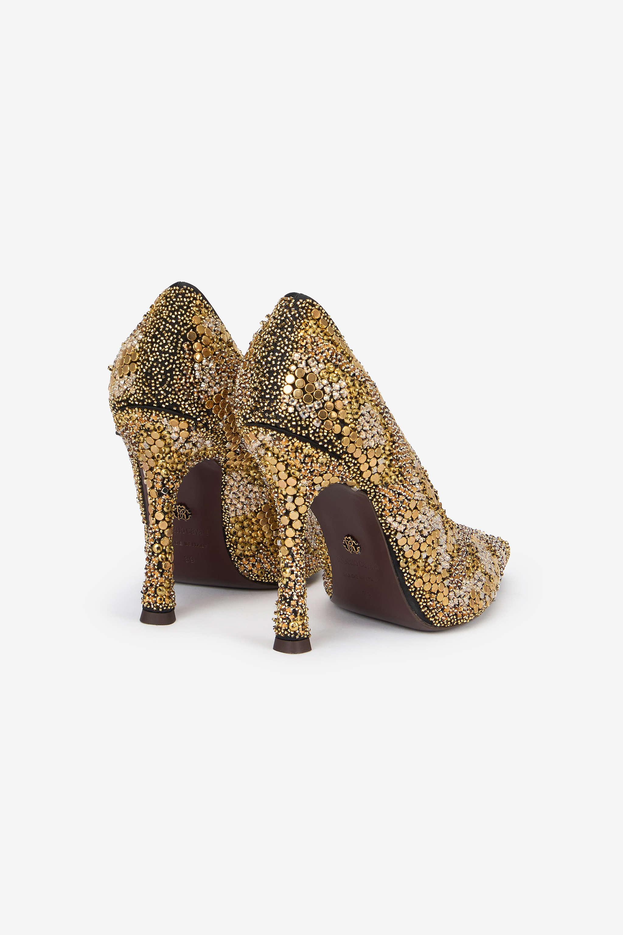Roberto Cavalli Pointed Embellished Pumps In Gold