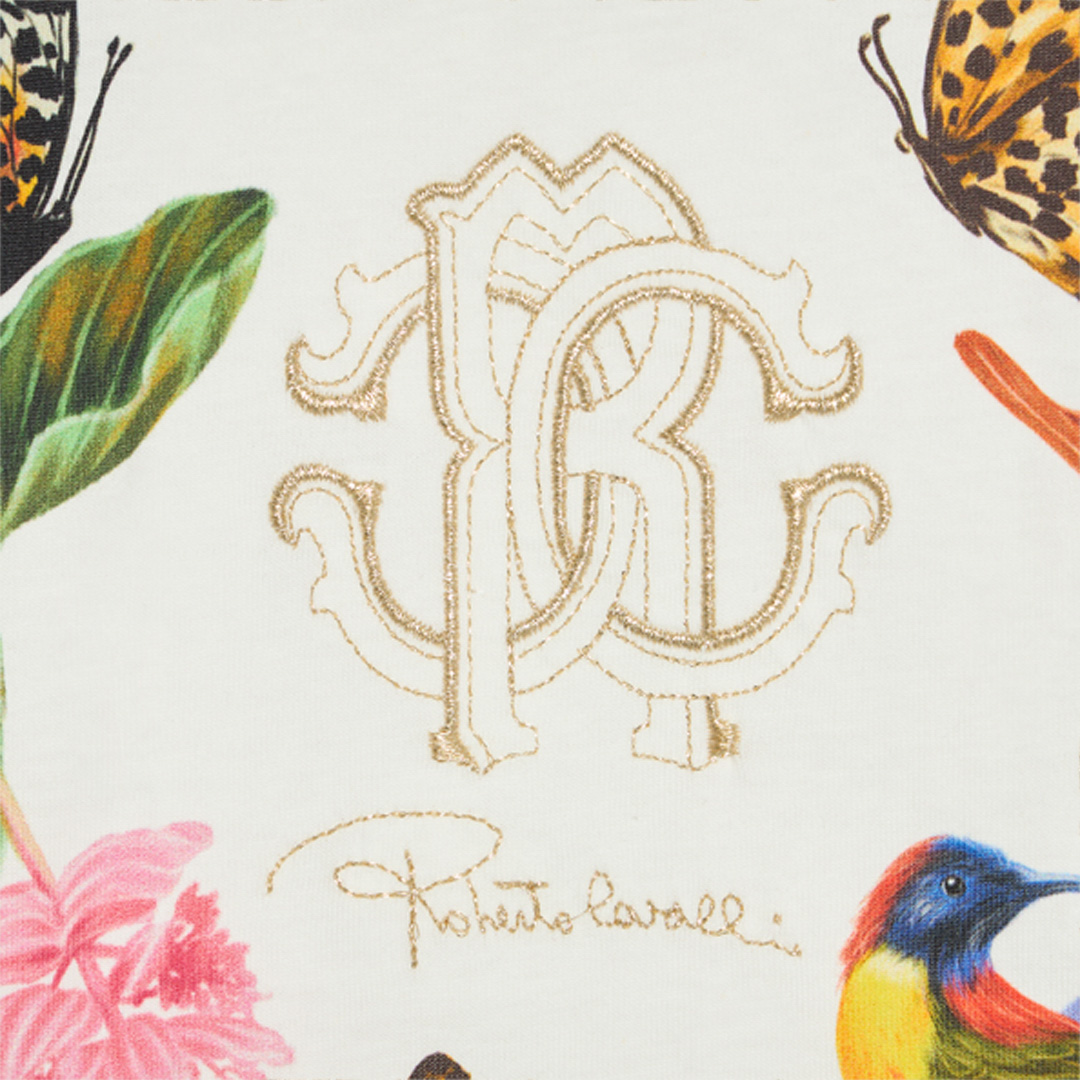 Milk White T-Shirt with Tropical Print