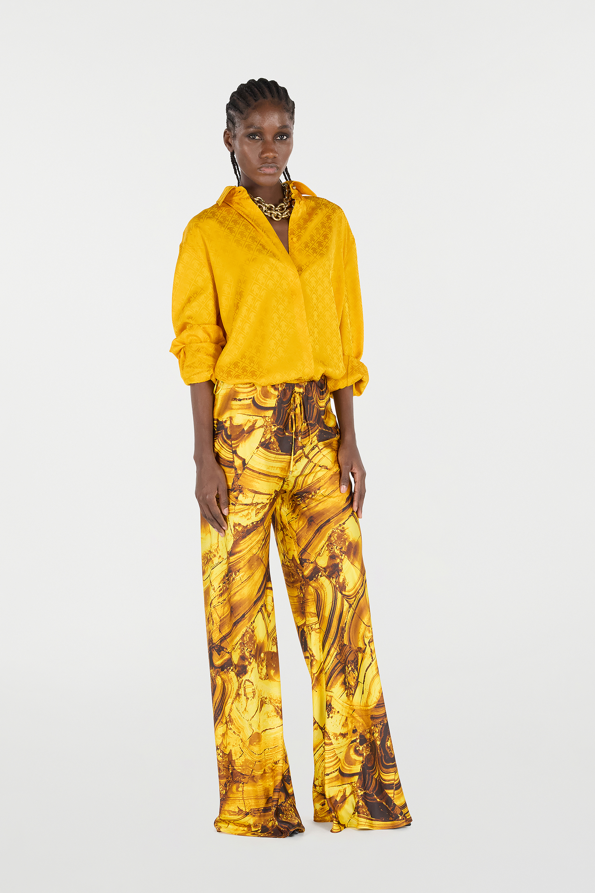 Roberto Cavalli Shirt With Mirror Snake Monogram In Yellow