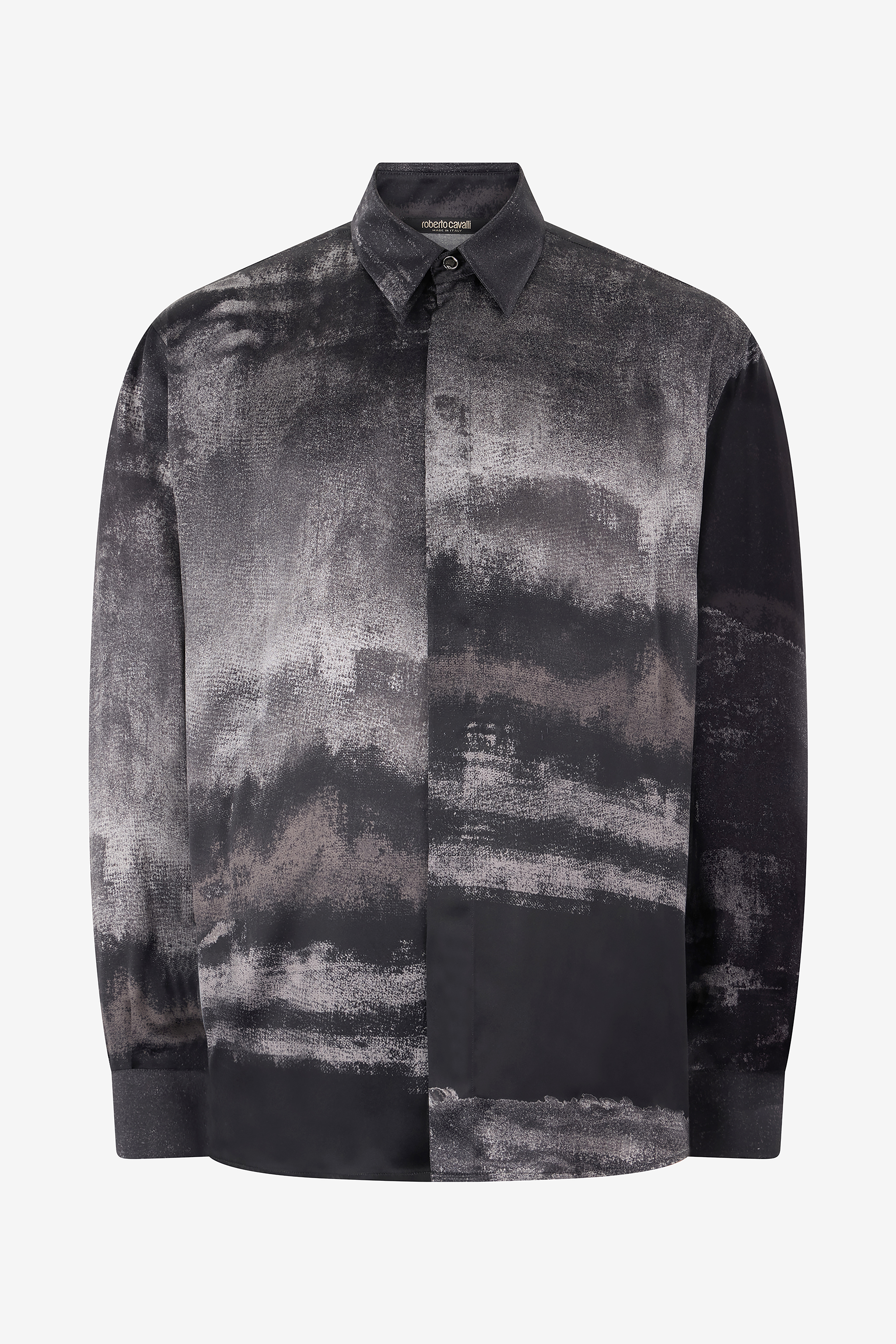 Roberto Cavalli Worn Gradient-effect Silk Shirt In Black