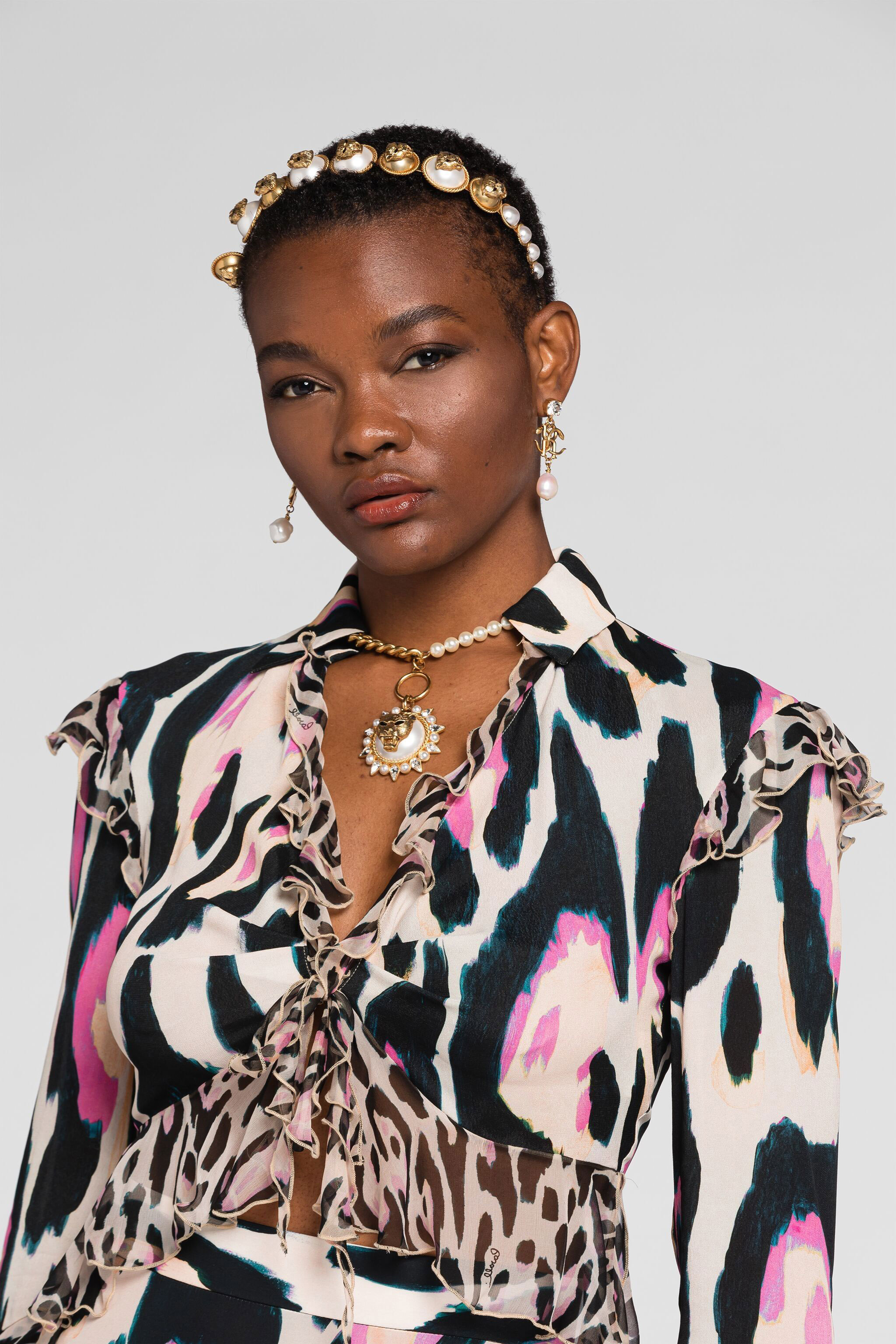 Roberto Cavalli Jaguar-print Ruffle-trimmed Cropped Top In Rosa