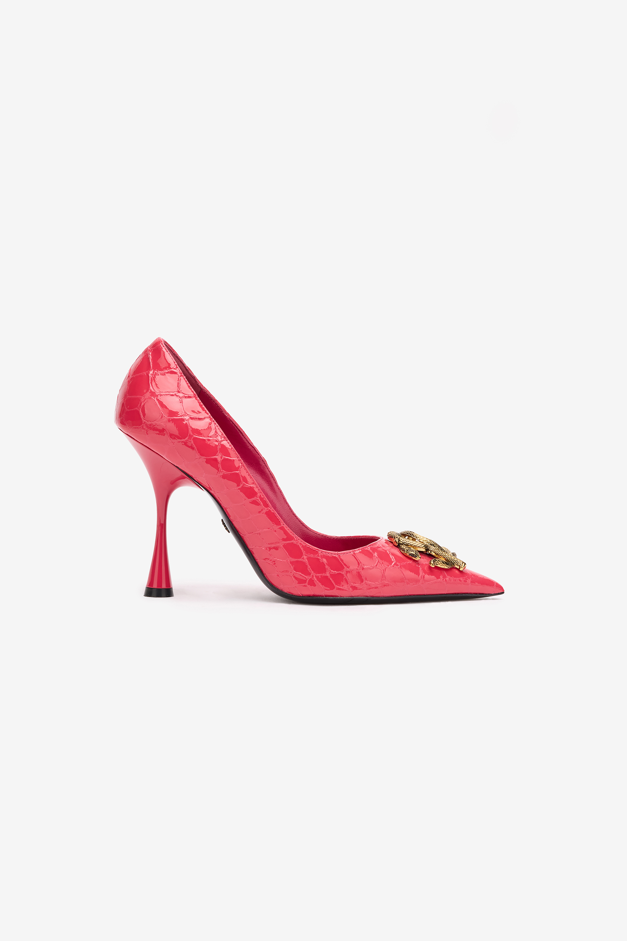 Roberto Cavalli Crocodile-effect Pumps With Mirror Snake Monogram In Fuchsia