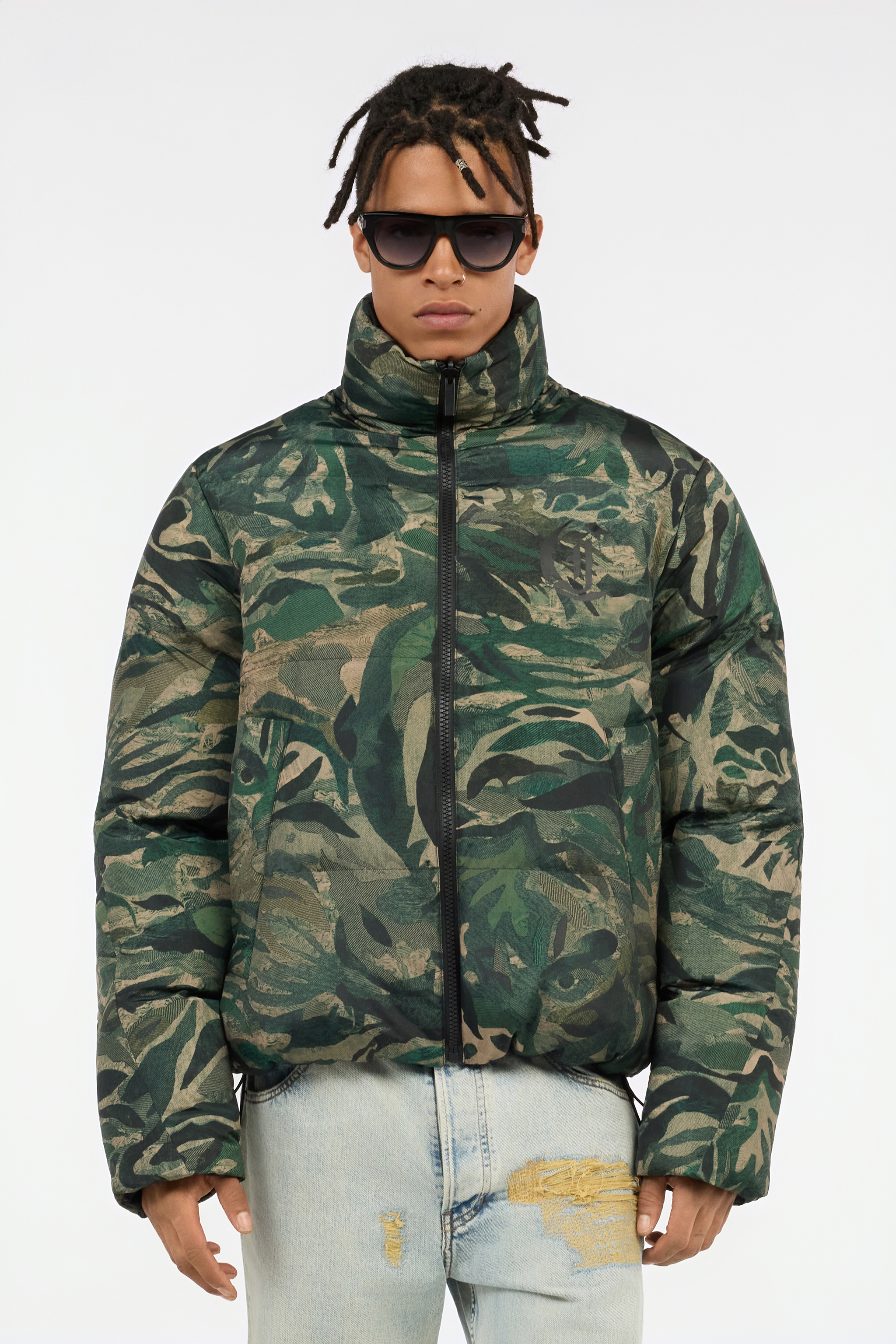 Roberto Cavalli Reversible Tiger Camu Print Puffer Jacket In Black