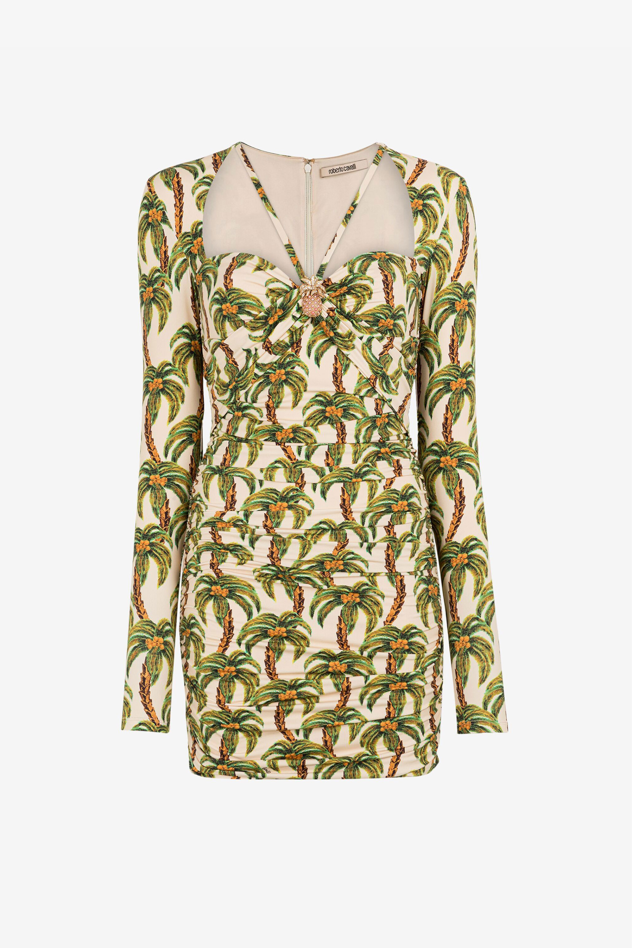 ROBERTO CAVALLI GERAFFTES KLEID MIT PALMEN-PRINT 