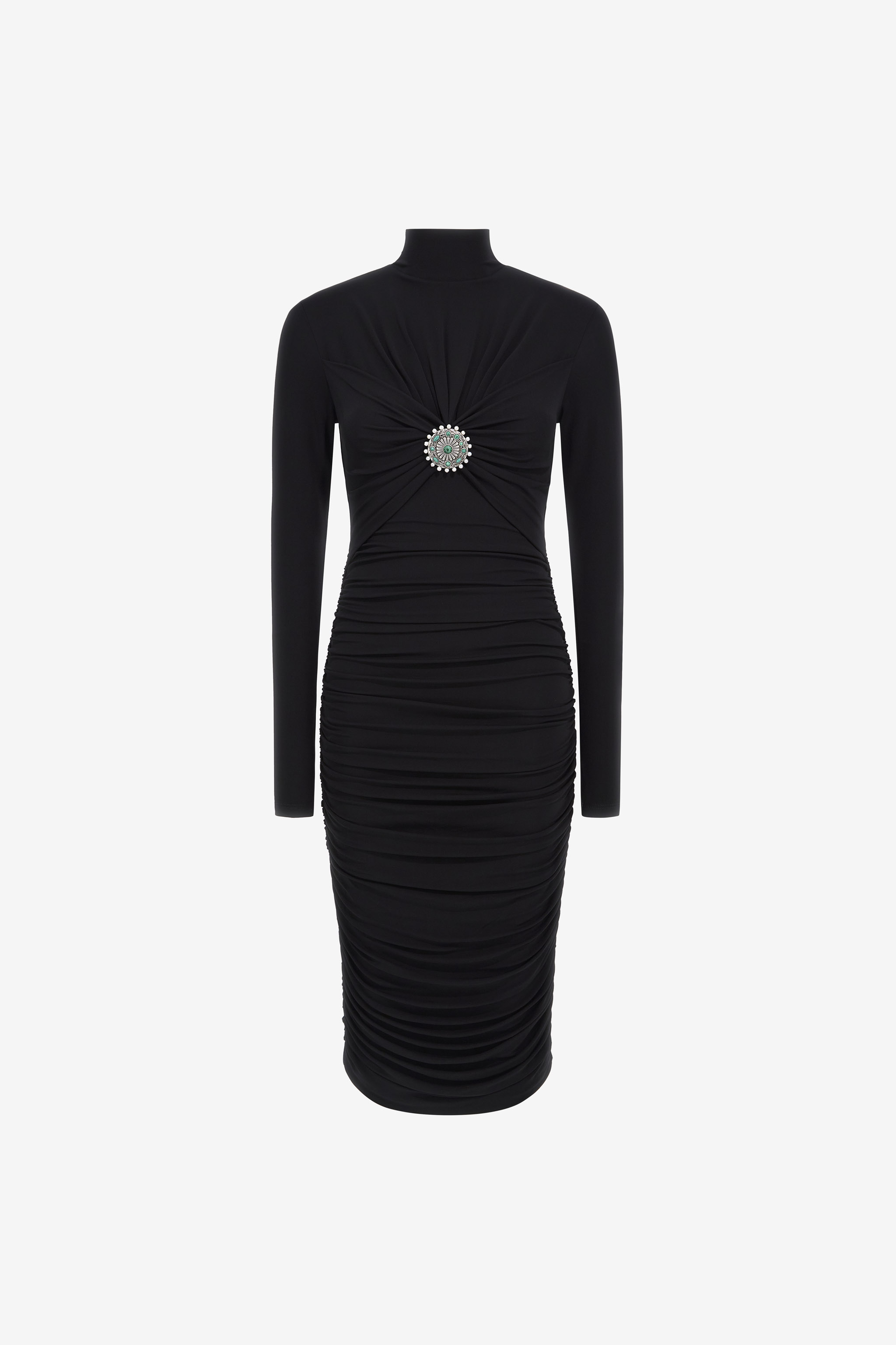 ROBERTO CAVALLI MIDI-KLEID MIT RÜSCHEN UND STEINEN