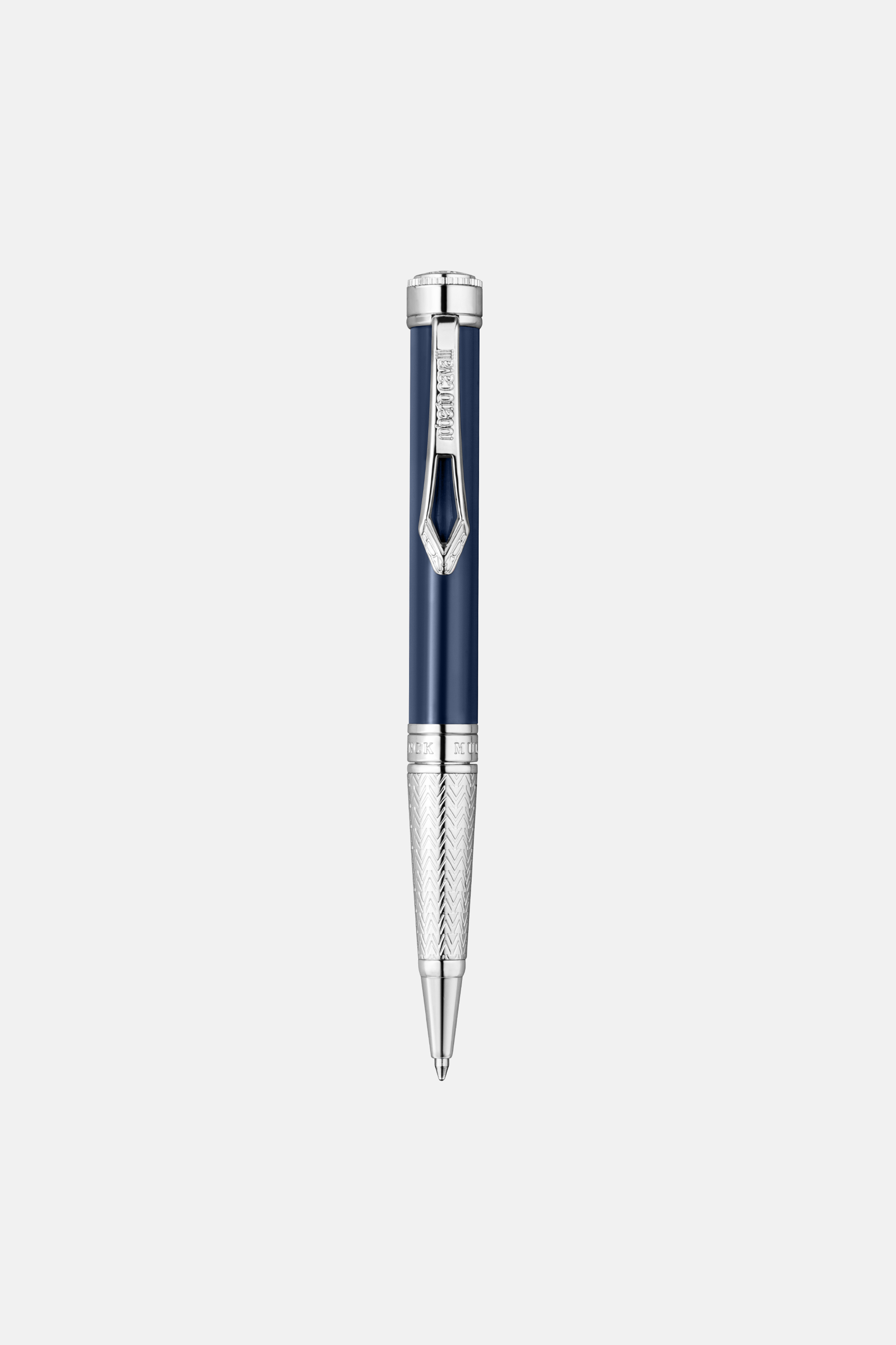 Roberto Cavalli Men's Silver/Dark/Blue Lacquer Ballpoint Pen, Color & Lacquer - Bags & Accessories Blu