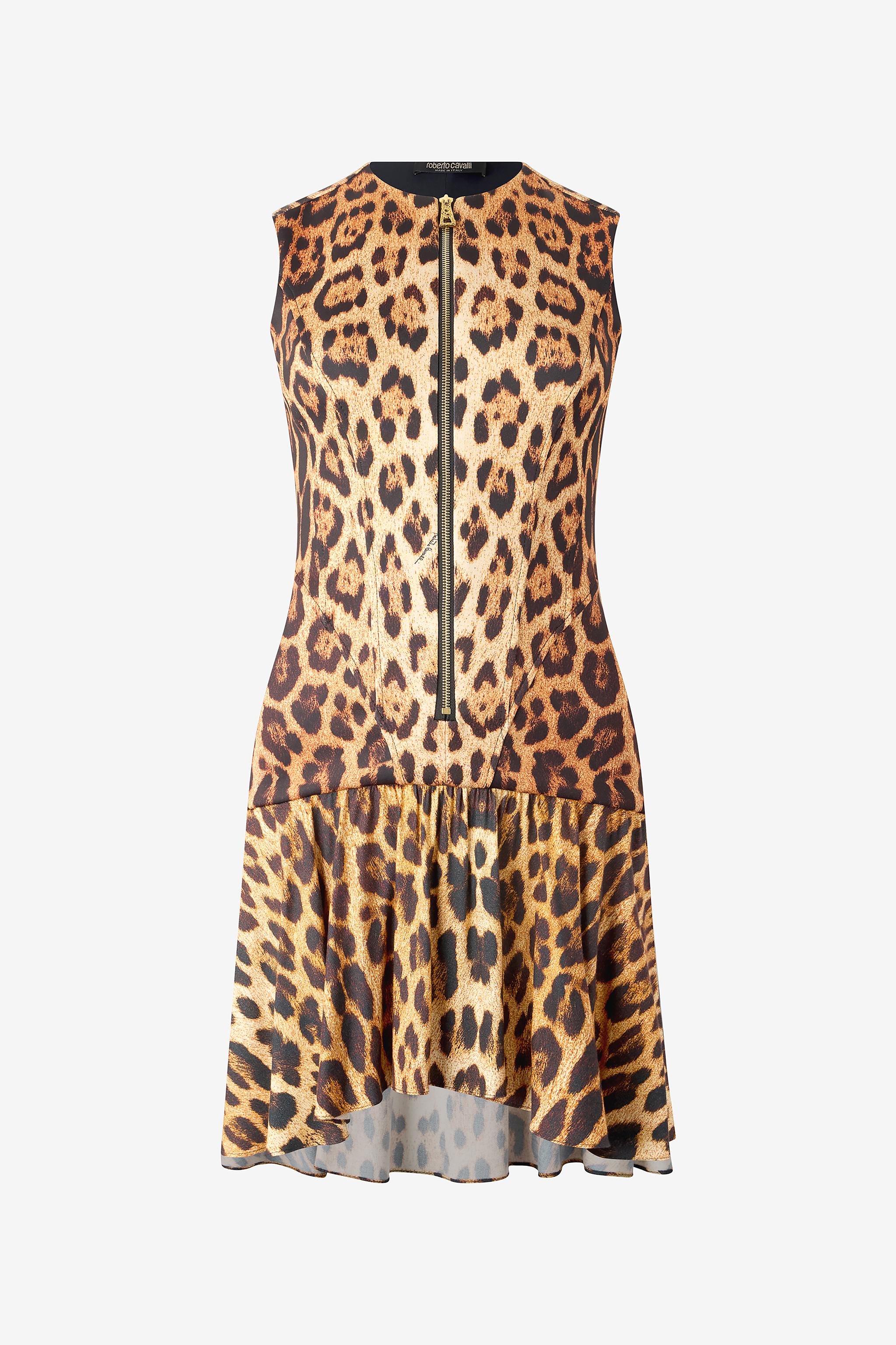 Roberto Cavalli Mini Dress With All-over Jaguar Skin Print In Brown