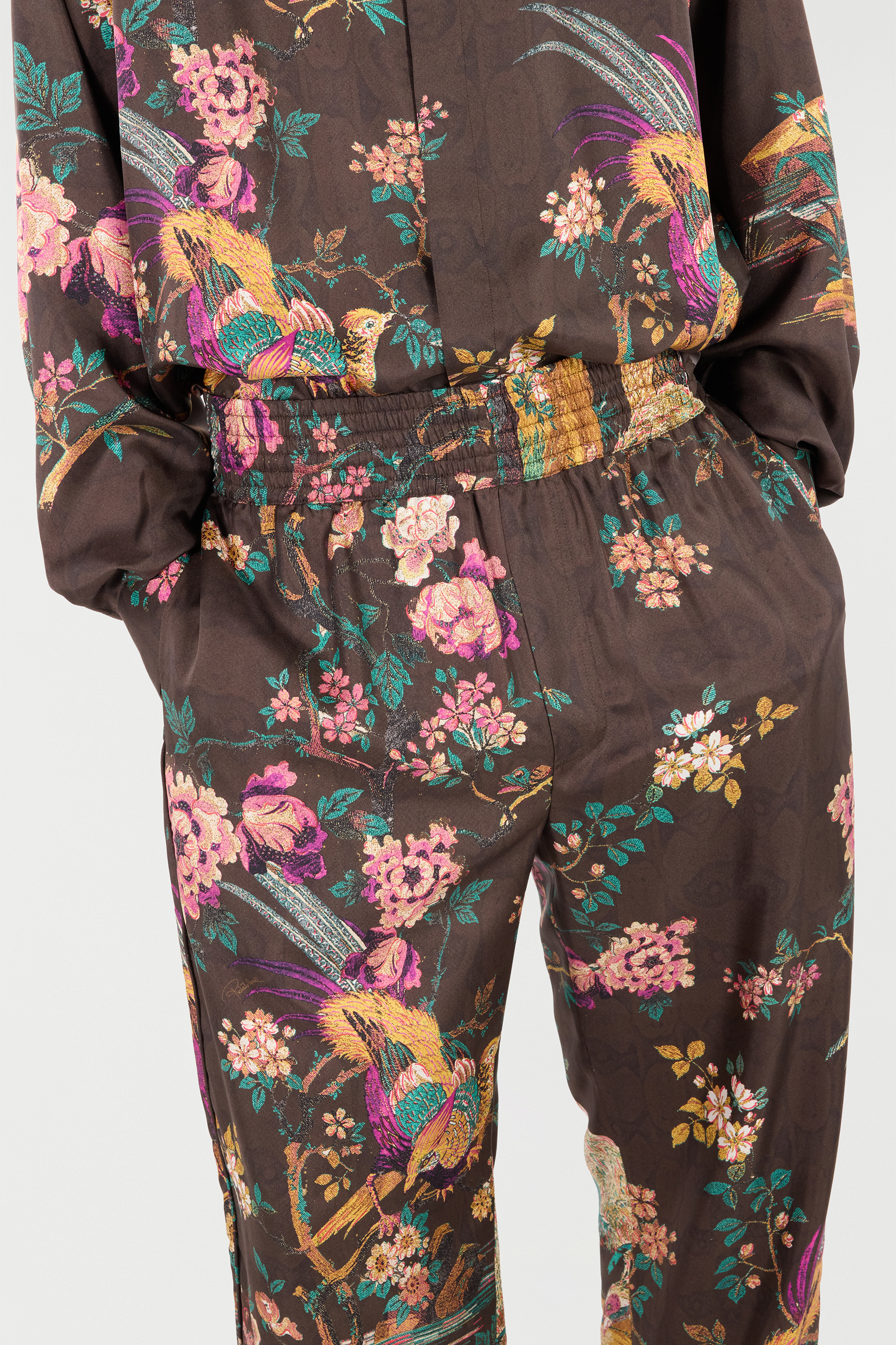 Roberto Cavalli Silk Pants With Natural Landscape In Black