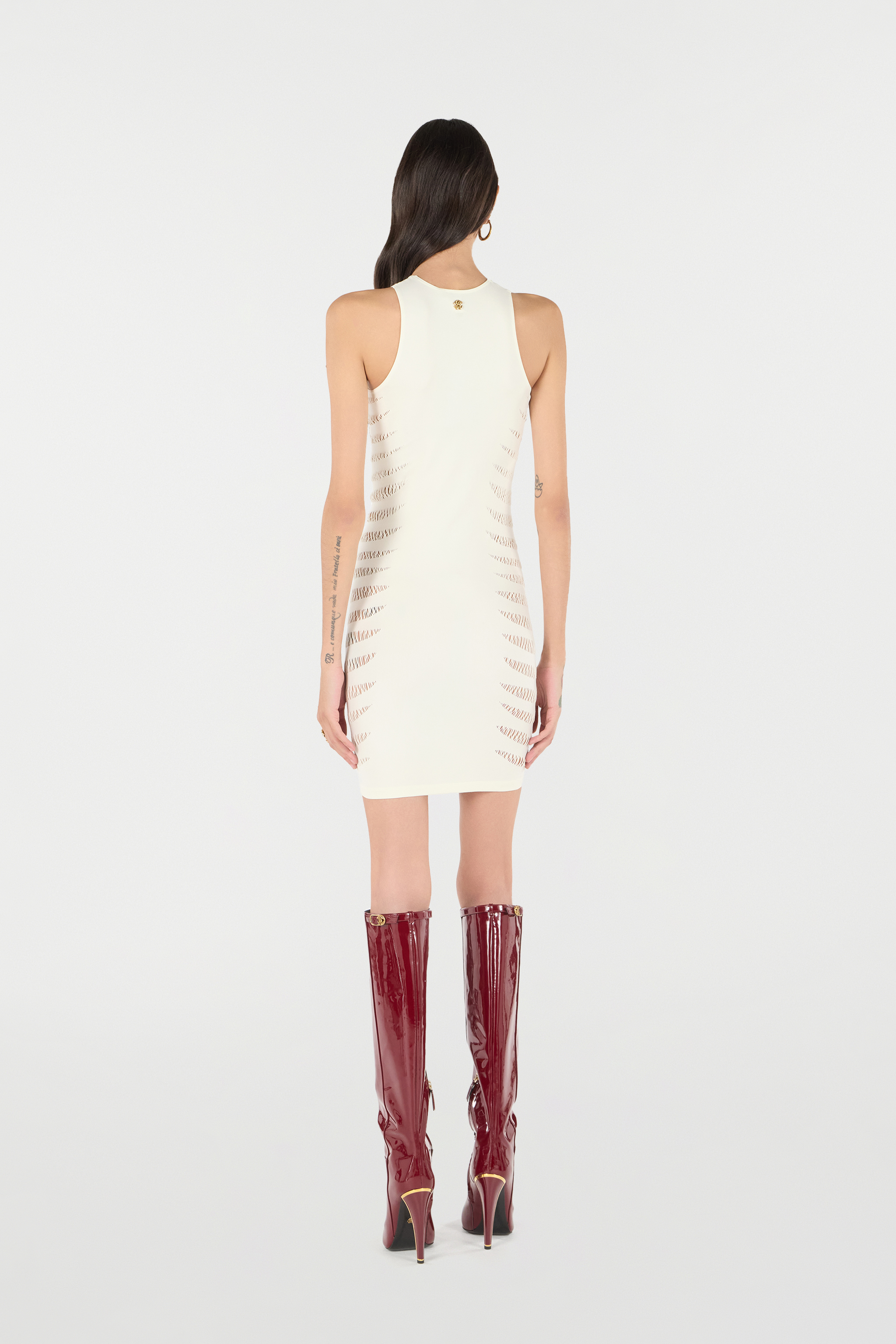 Shop Roberto Cavalli Kleid Mit Perforiertem Motiv Zebra In Ivory