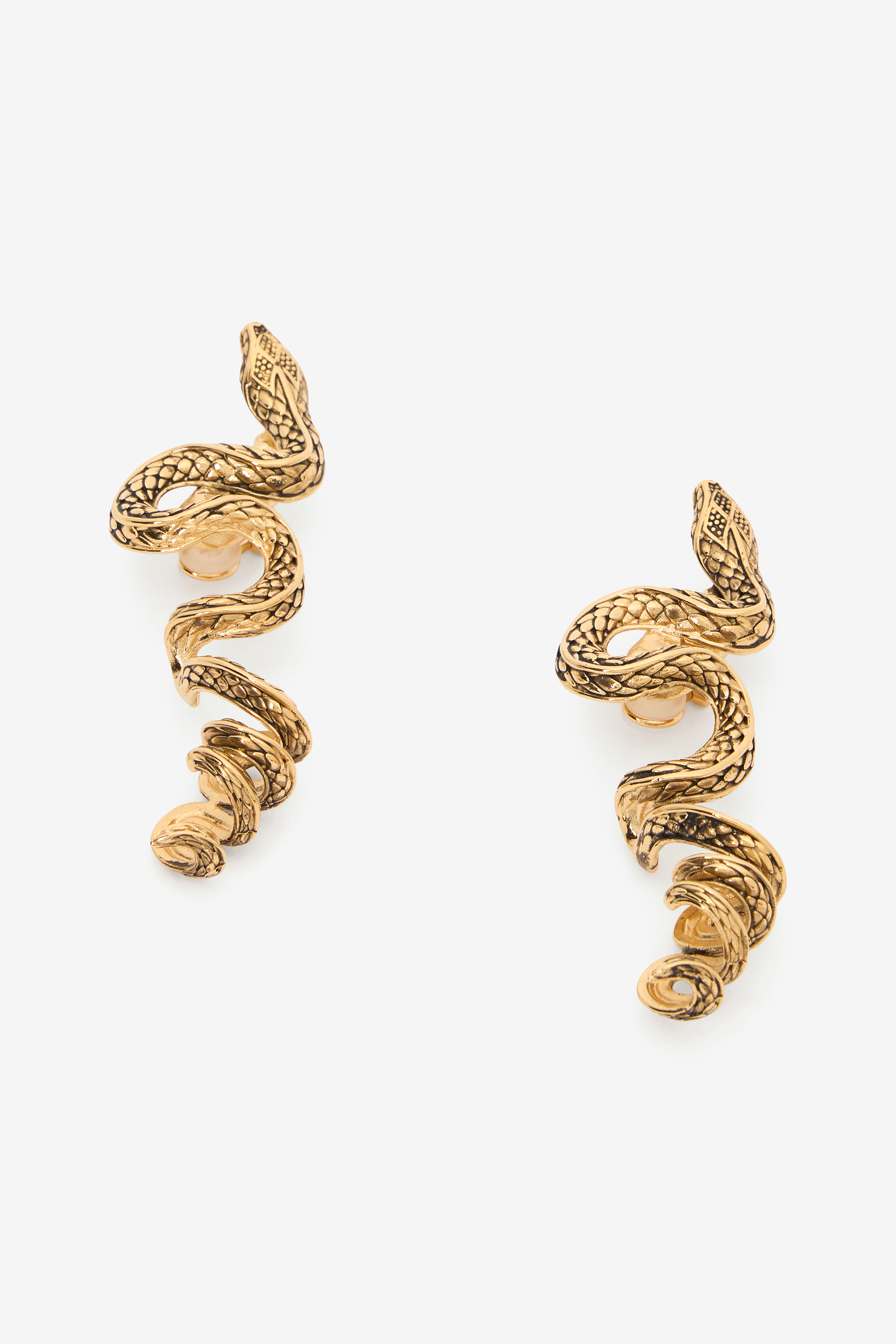 Roberto Cavalli Women's Gold Antiqued Snake Earrings - Fashion Jewelry Old