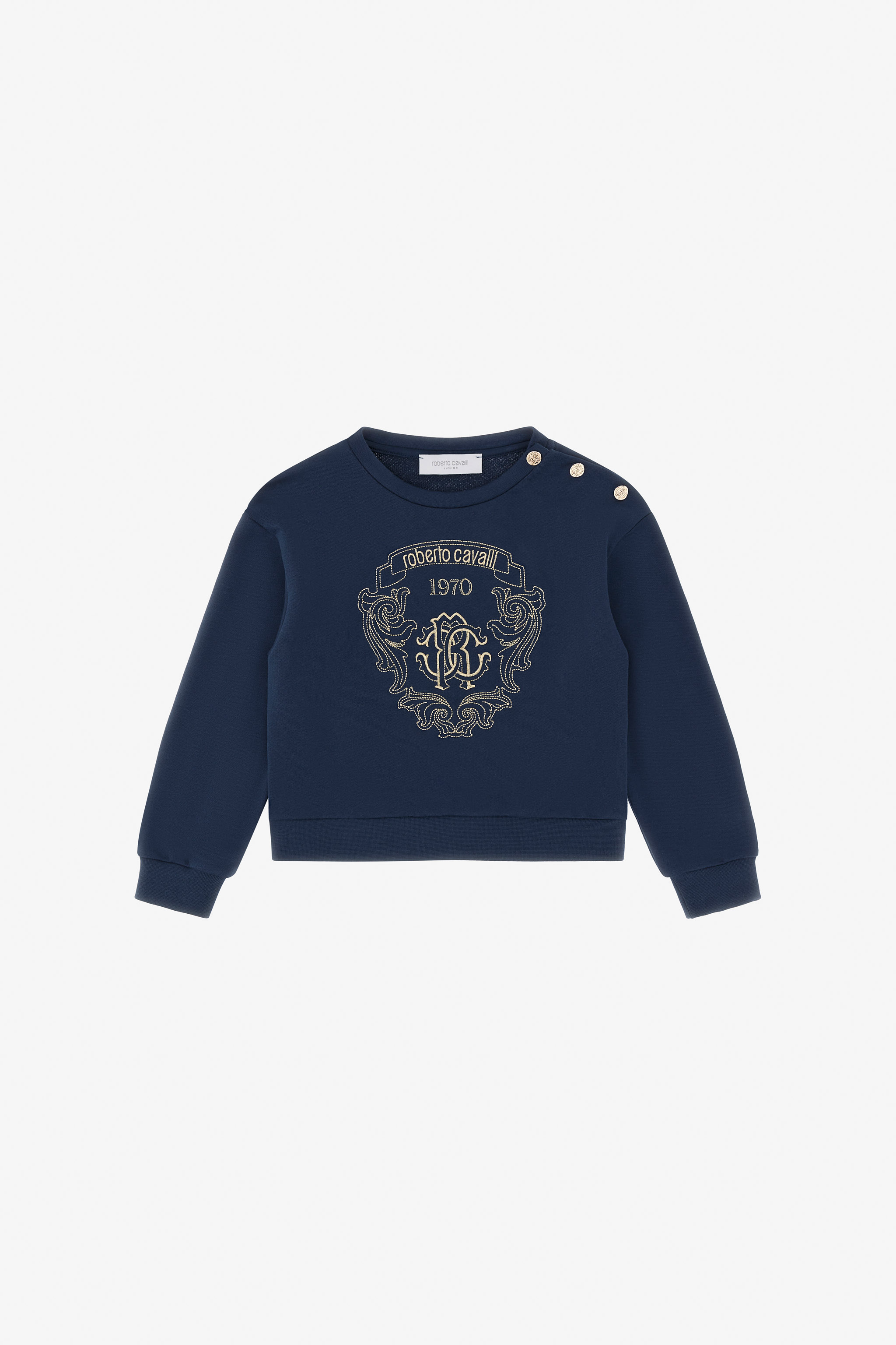Roberto Cavalli Girls Golden/Blue Sweatshirt With Crest - Ready To Wear