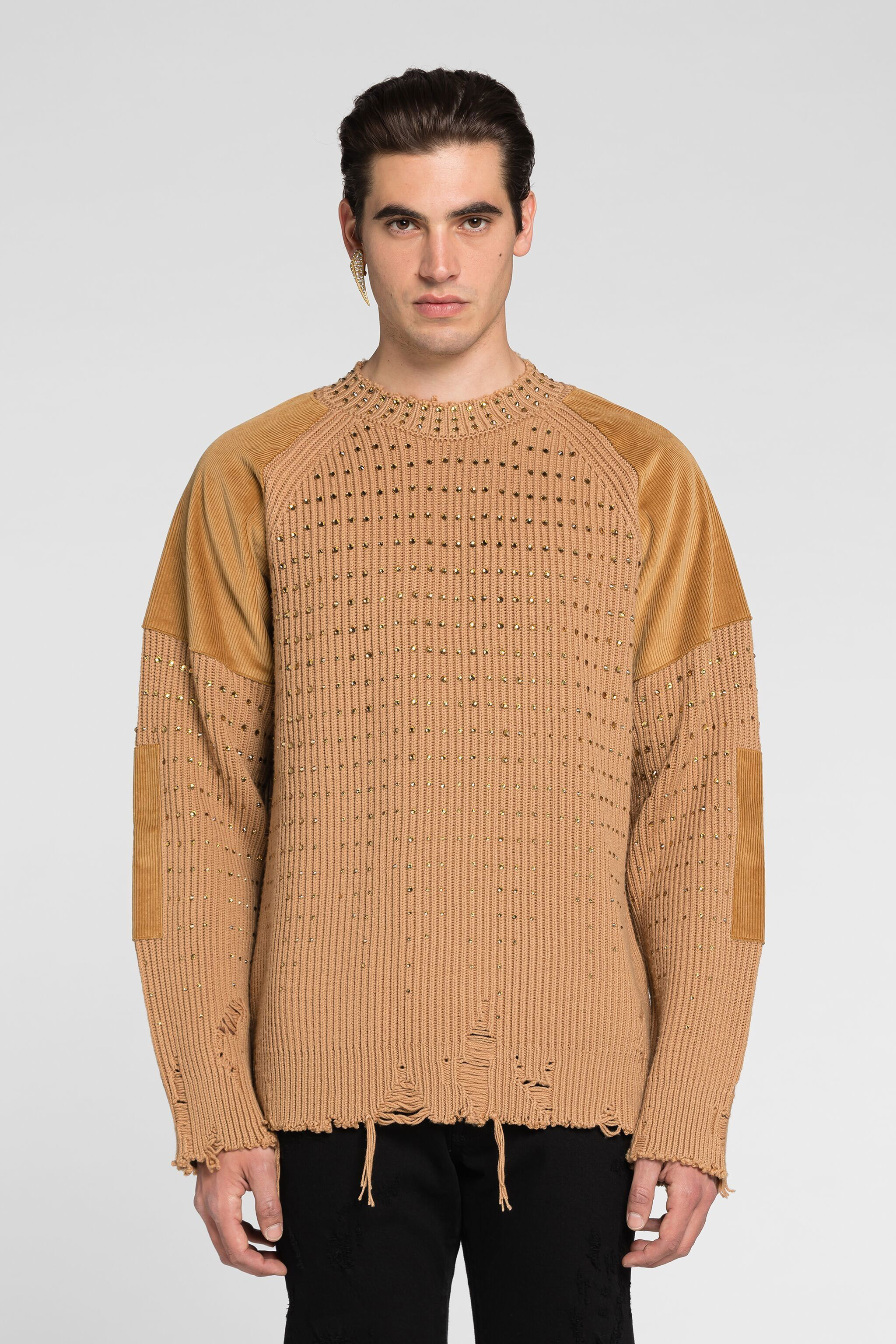 Roberto Cavalli Crystal-embellished Sweater In Light Brown