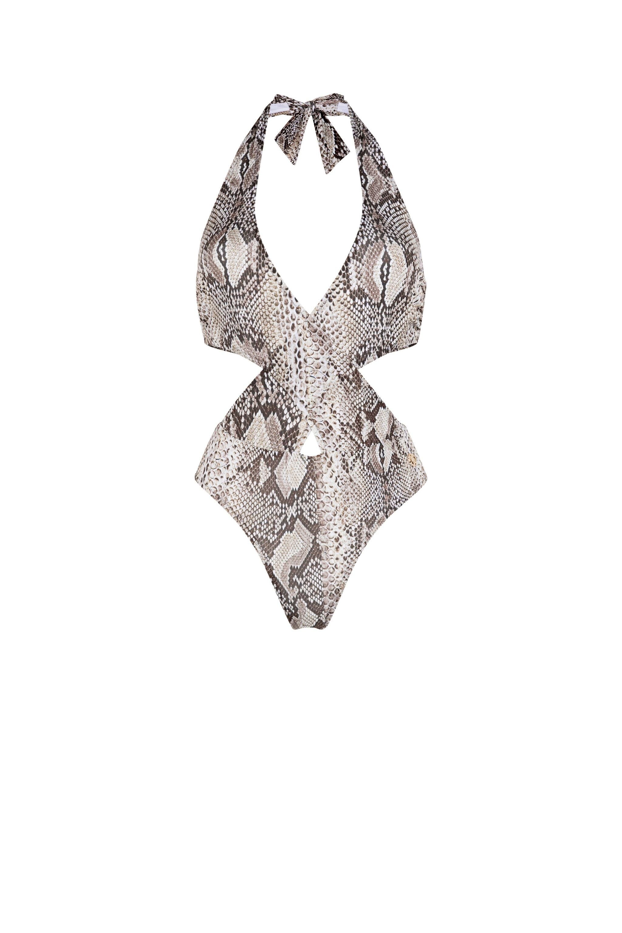 ROBERTO CAVALLI SNAKE-PRINT CUT-OUT SWIMSUIT 