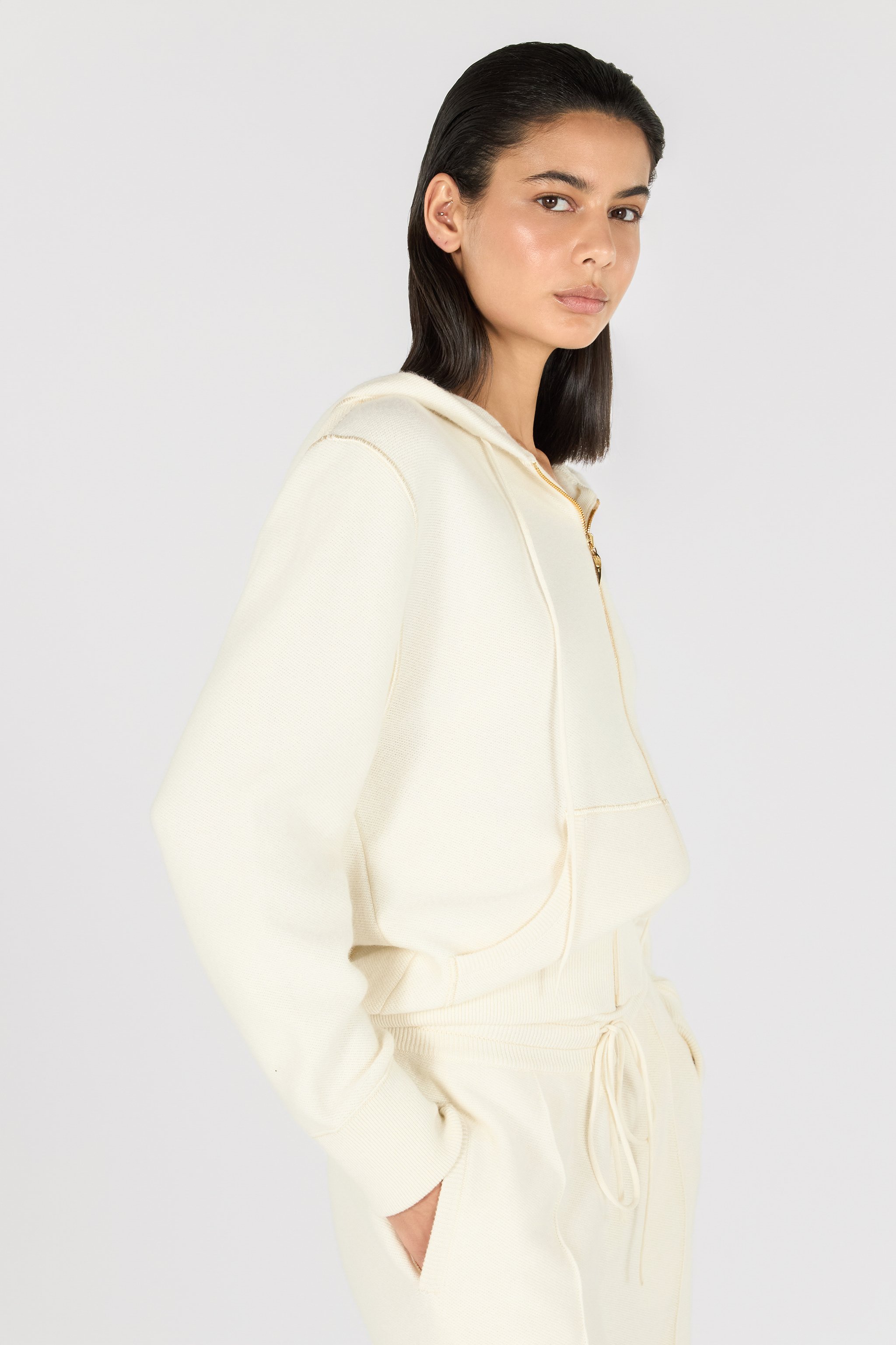 Roberto Cavalli Knitted Zip-up Sweatshirt In Ivory