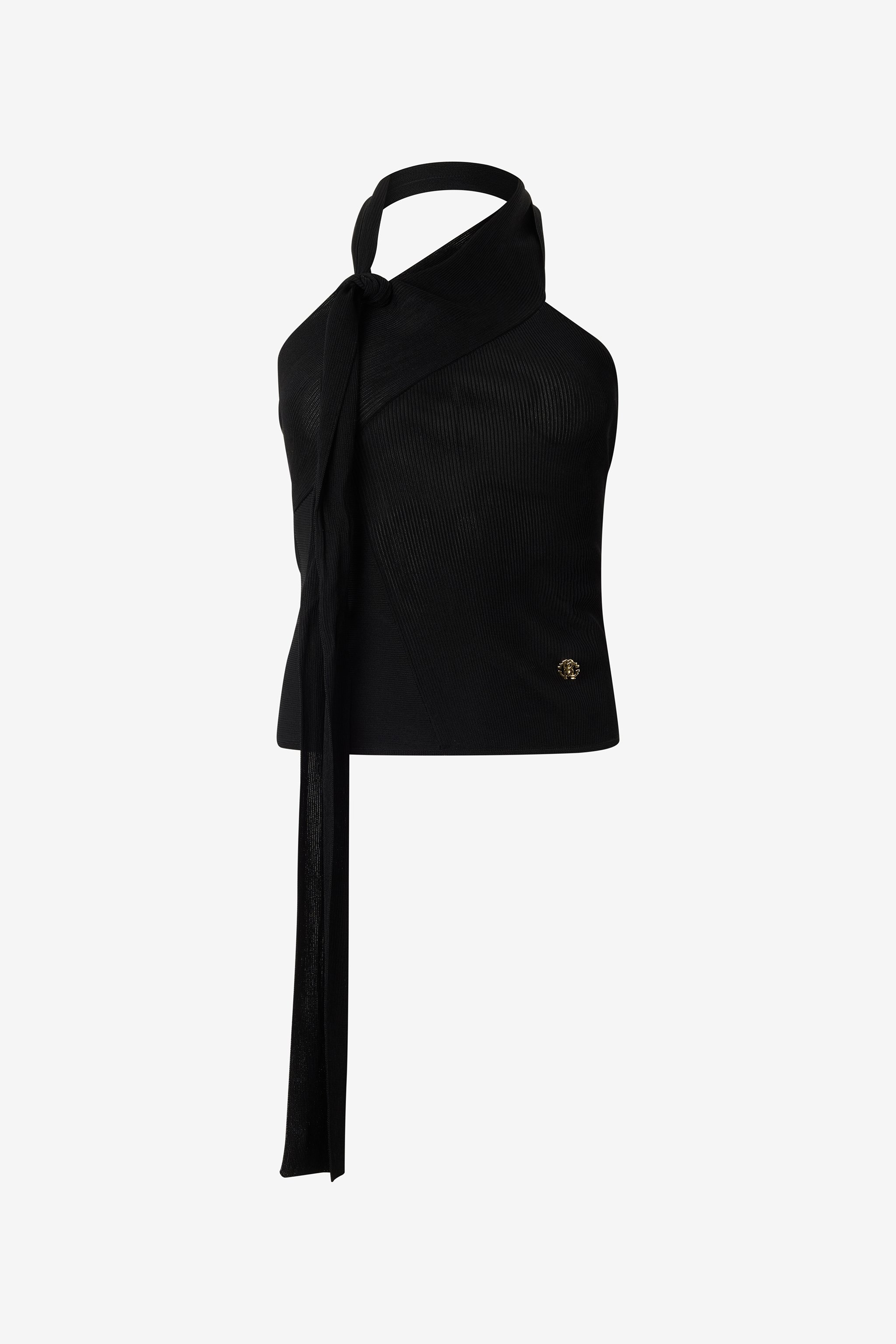 Black Open-Shoulder Knitted Top