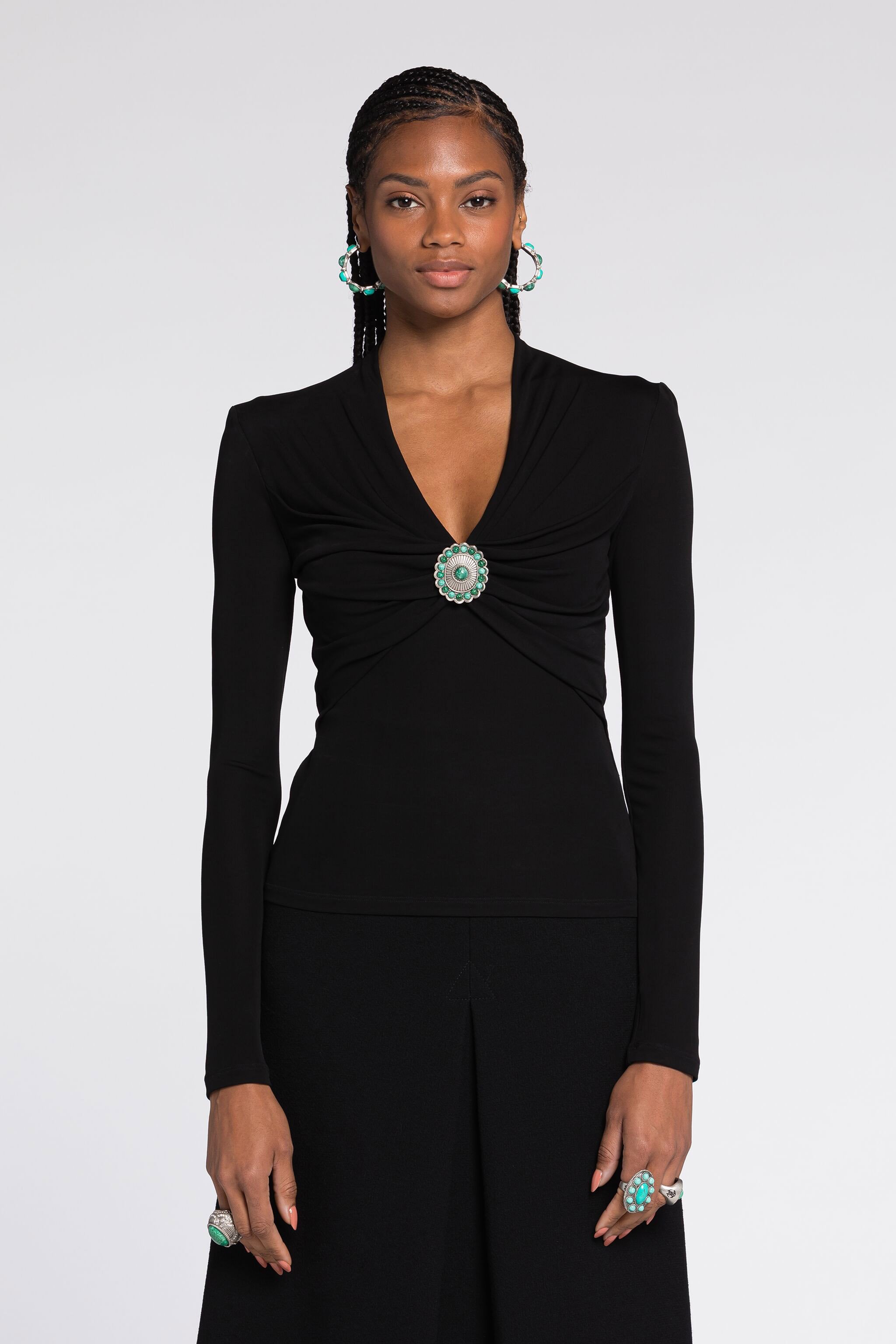 Roberto Cavalli Beaded V-neck Top In Black
