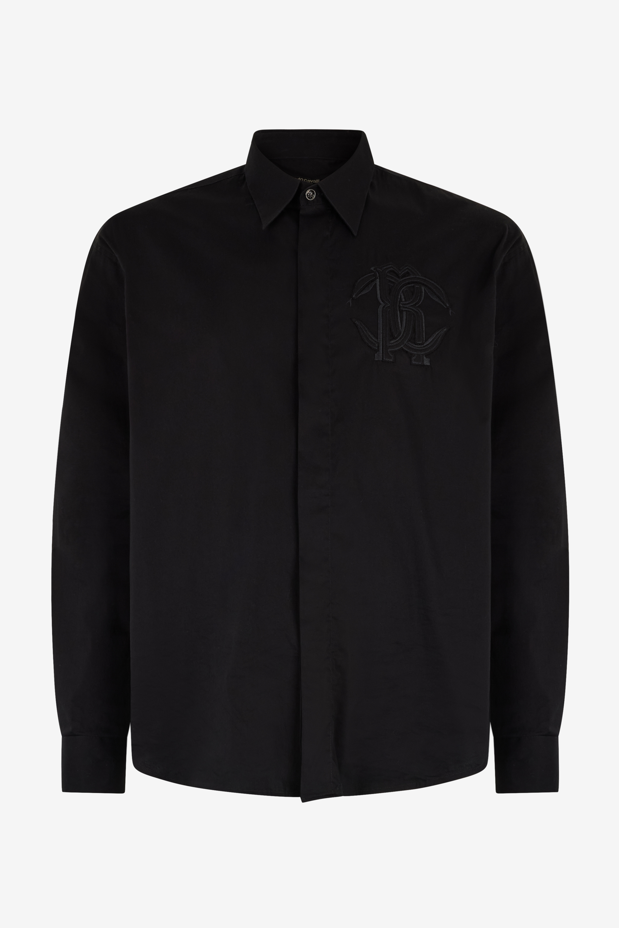 Roberto Cavalli Men's Black Embroidered Logo Shirt - Shirts