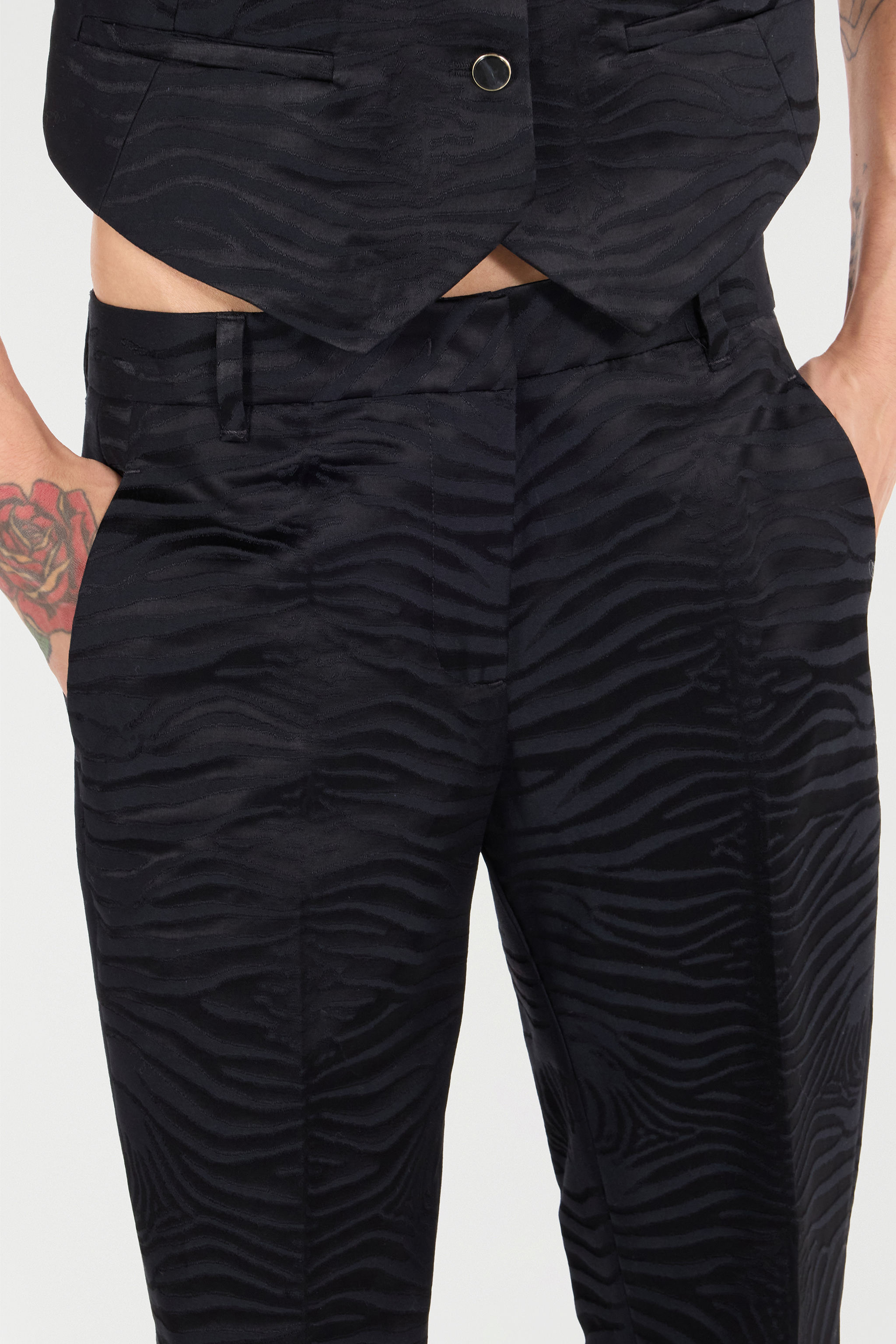 Roberto Cavalli Pants With Solid-color Tiger Skin Pattern In Black