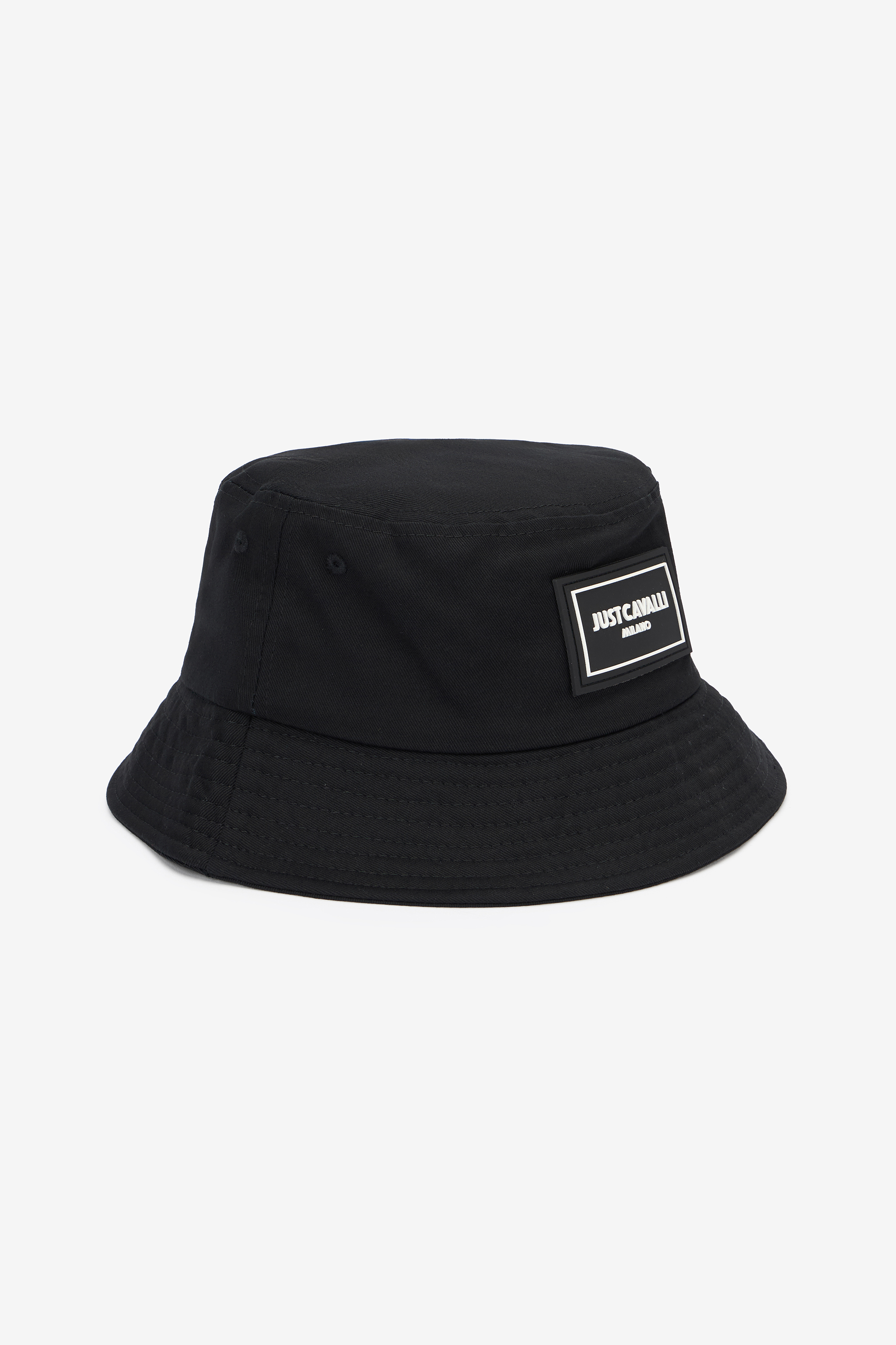 Roberto Cavalli Men's Black Bucket Hat With Logo Patch - Bags & Accessories