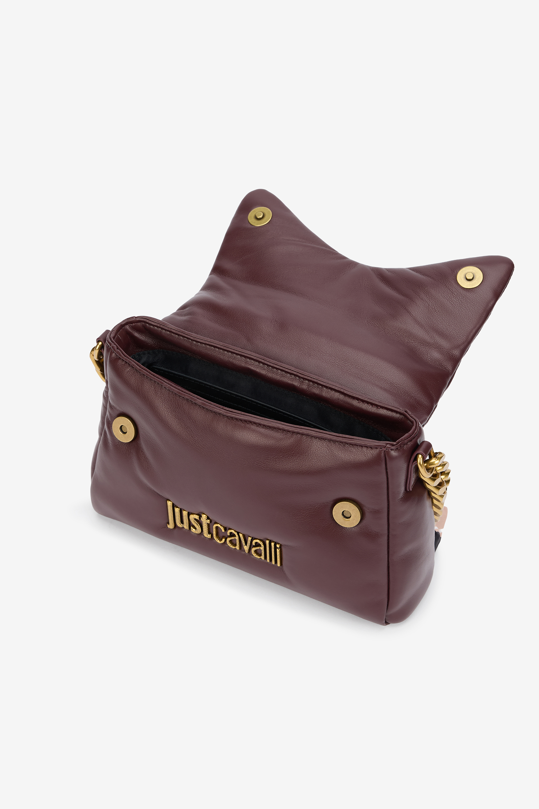 Just Cavalli Burgundy Shoulder Bag With Chain And Scarf