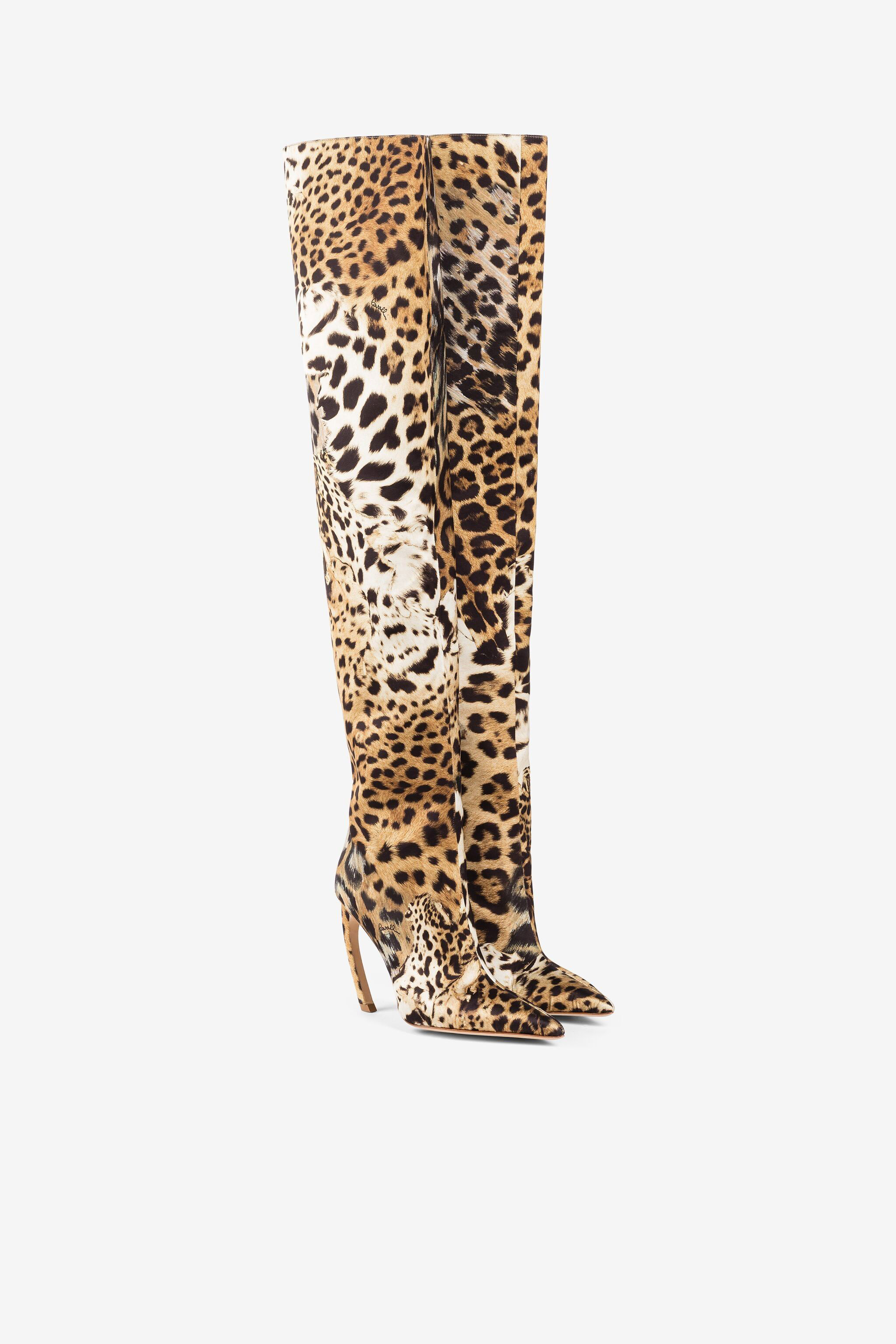 Jaguar-print 105mm leather knee-high boots in Light Brown Jaguar-print 105mm leather knee-high boots in Light Brown