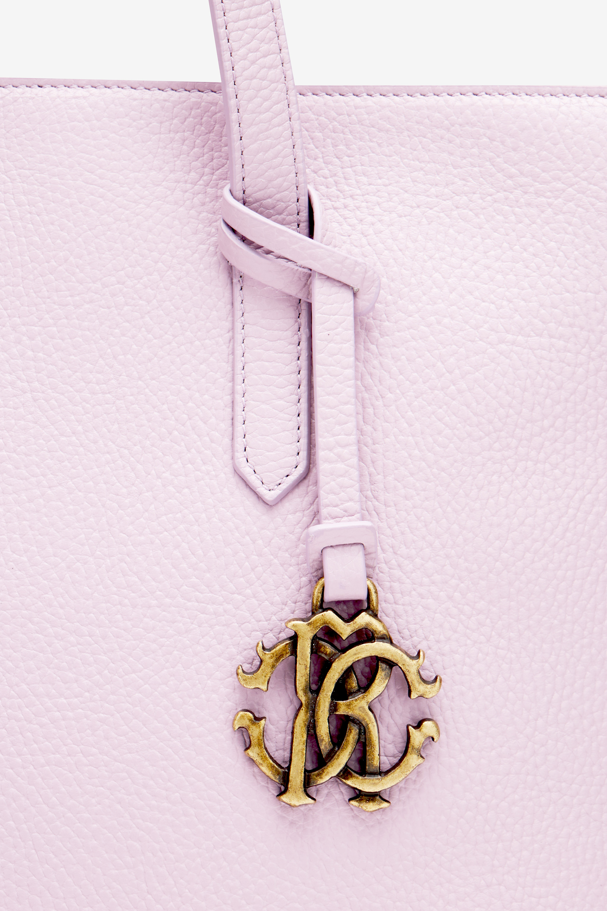 Shop Roberto Cavalli Leder Shopper Tasche Mit Rc-anhänger In Pink