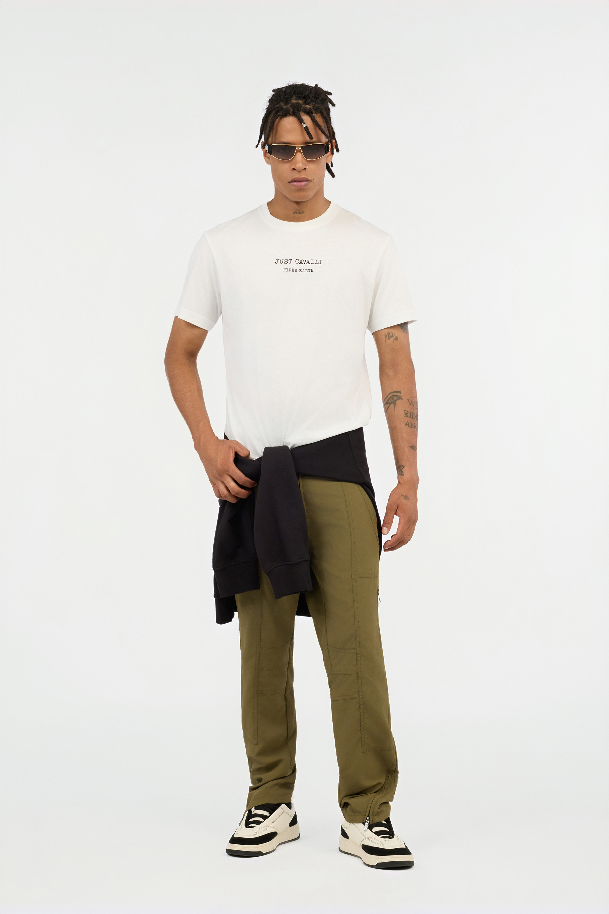 Roberto Cavalli White T-shirt With Fired Earth Print In White
