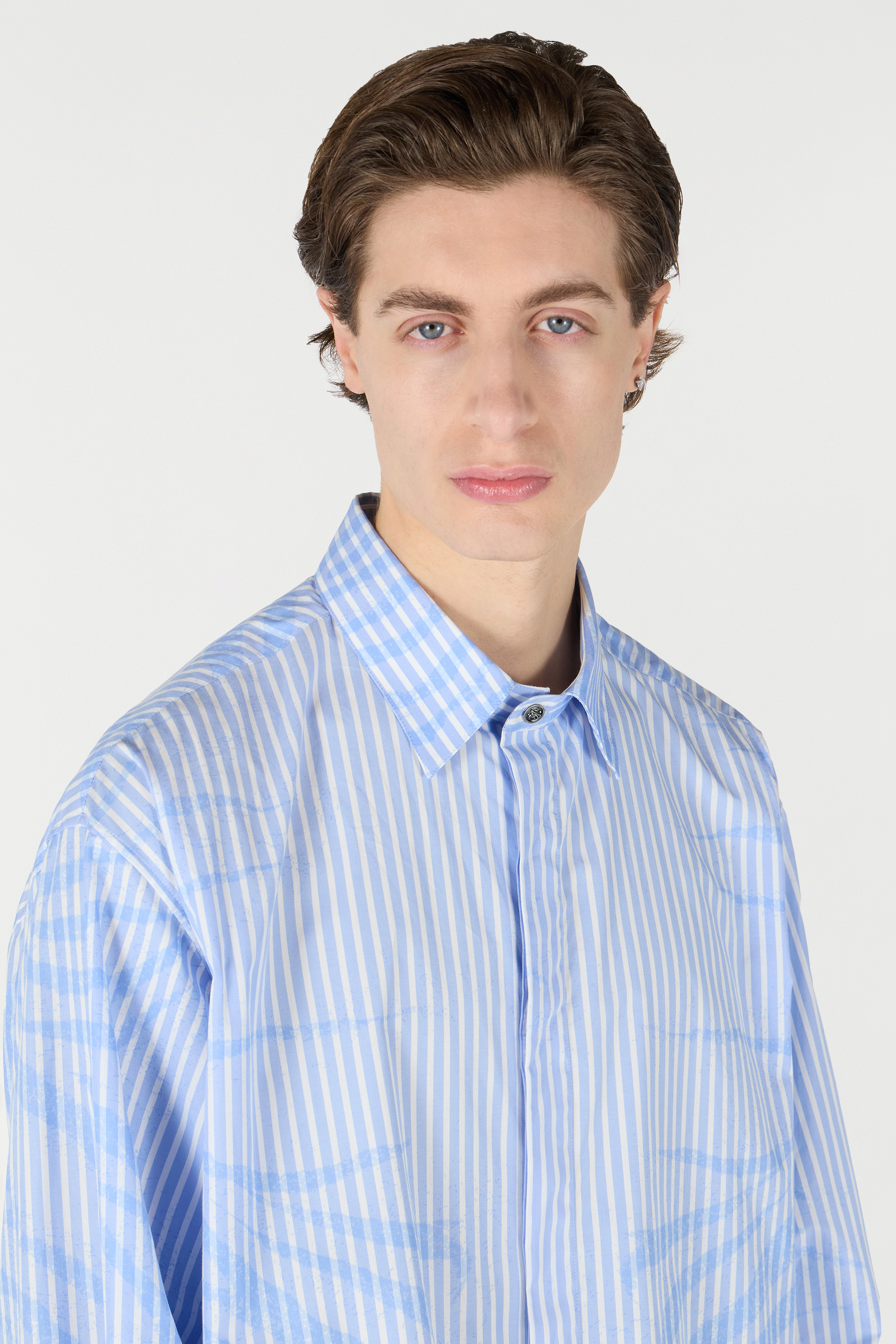 Roberto Cavalli Striped Shirt With Zebra Pattern In Light Blue