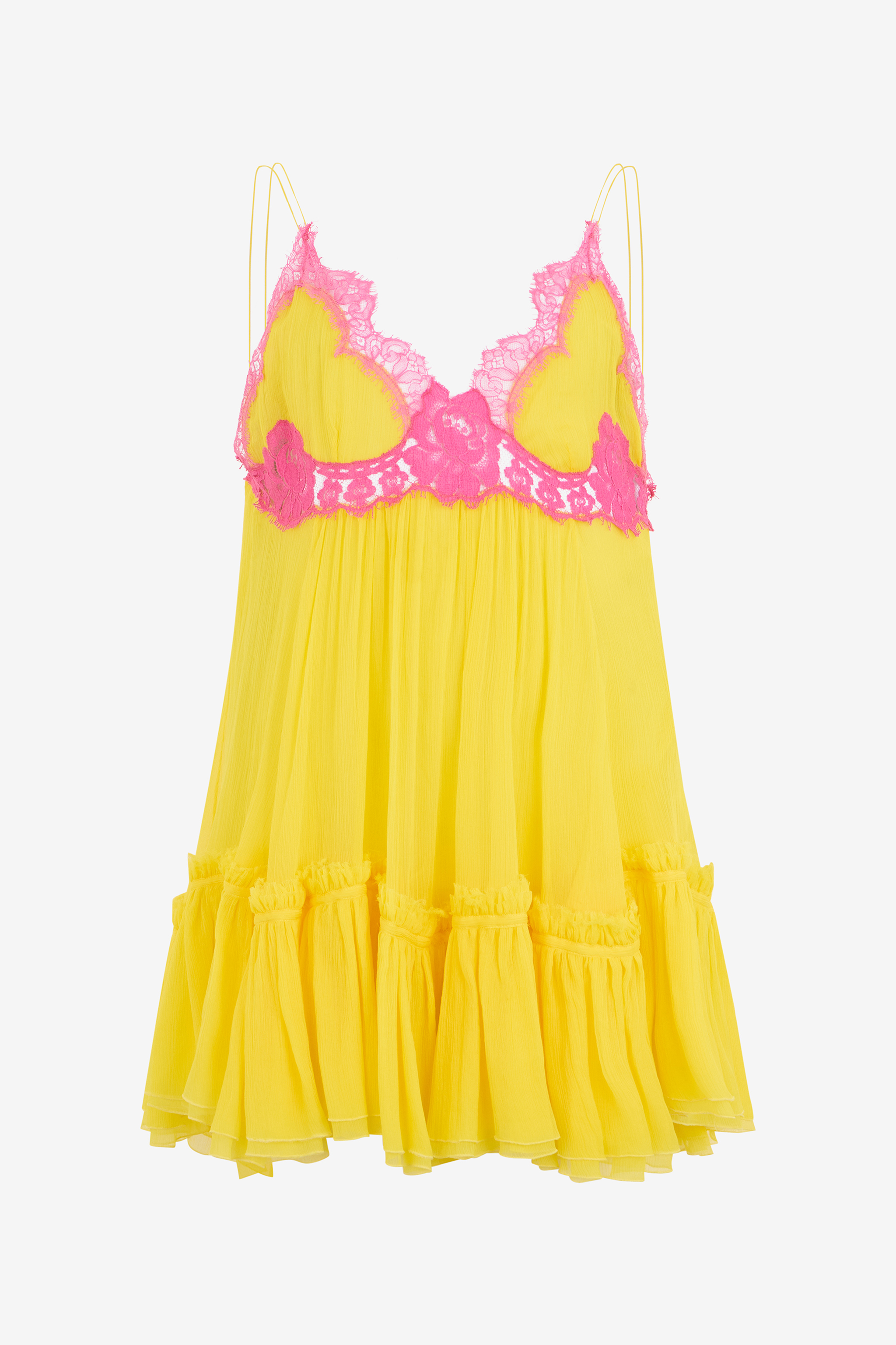 Roberto Cavalli Femme Jaune Robe En Chiffon Avec Détail En Dentelle - Robes Yellow