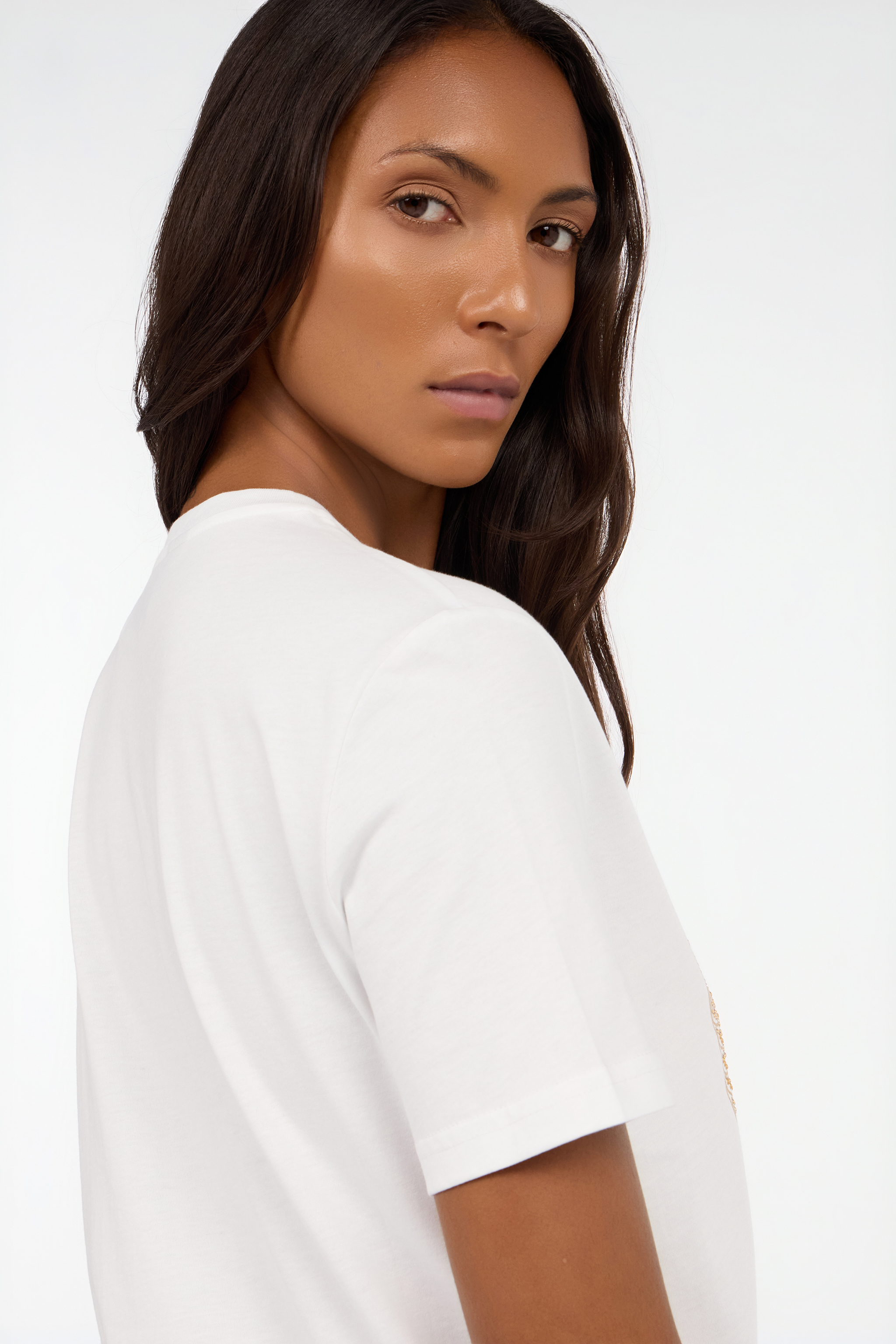 Roberto Cavalli White T-shirt With Logo And Studs In Multi