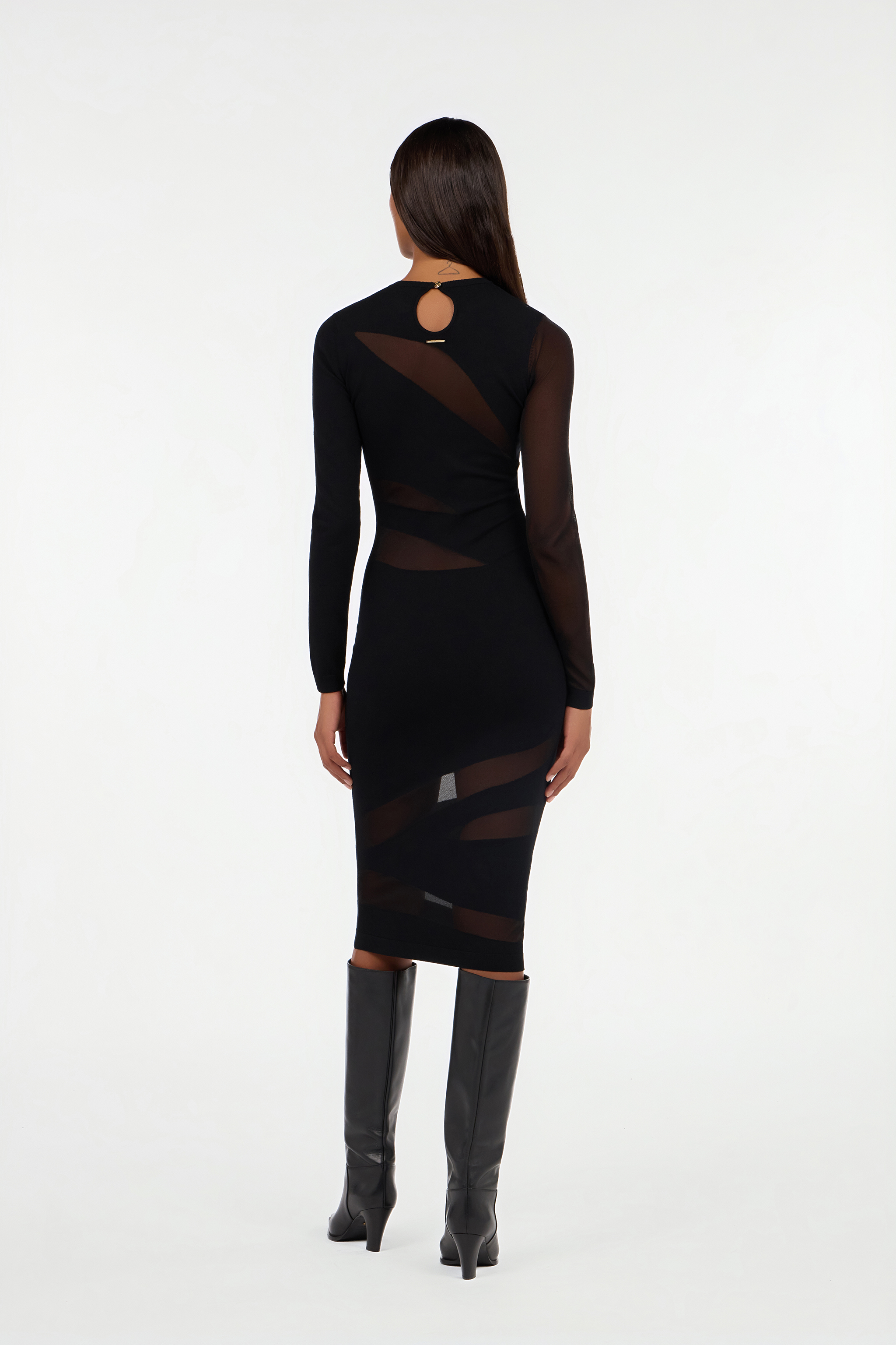 Roberto Cavalli Midi Dress In Black With Two-tone Pattern In Black