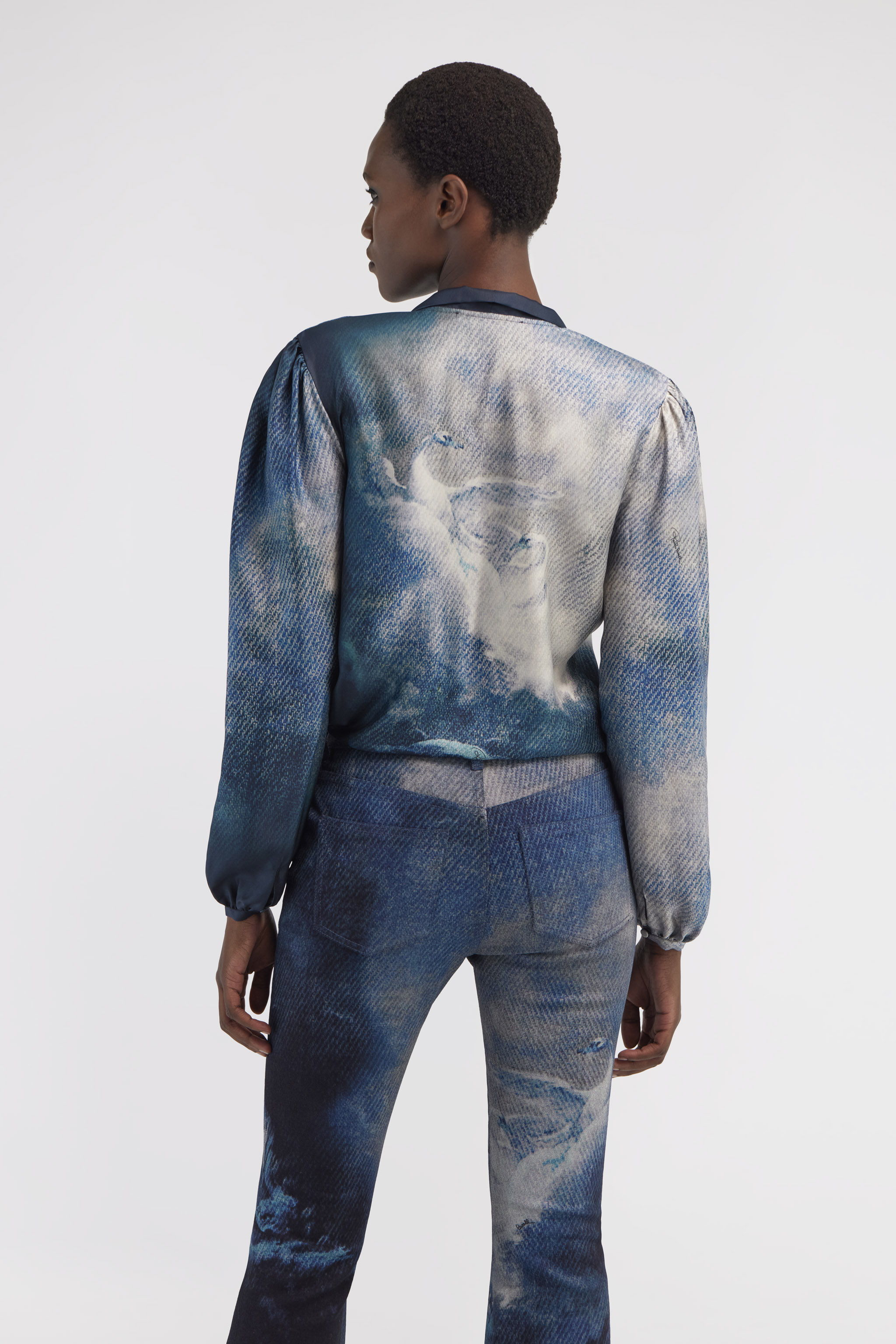 Shop Roberto Cavalli Wild Leda Silk Shirt In Dark Blue