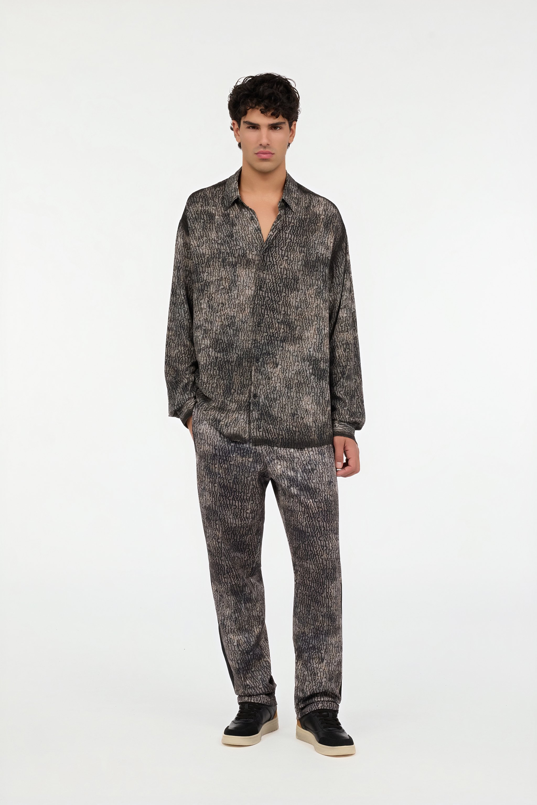 Faded Effect Shirt with All-Over Lettering