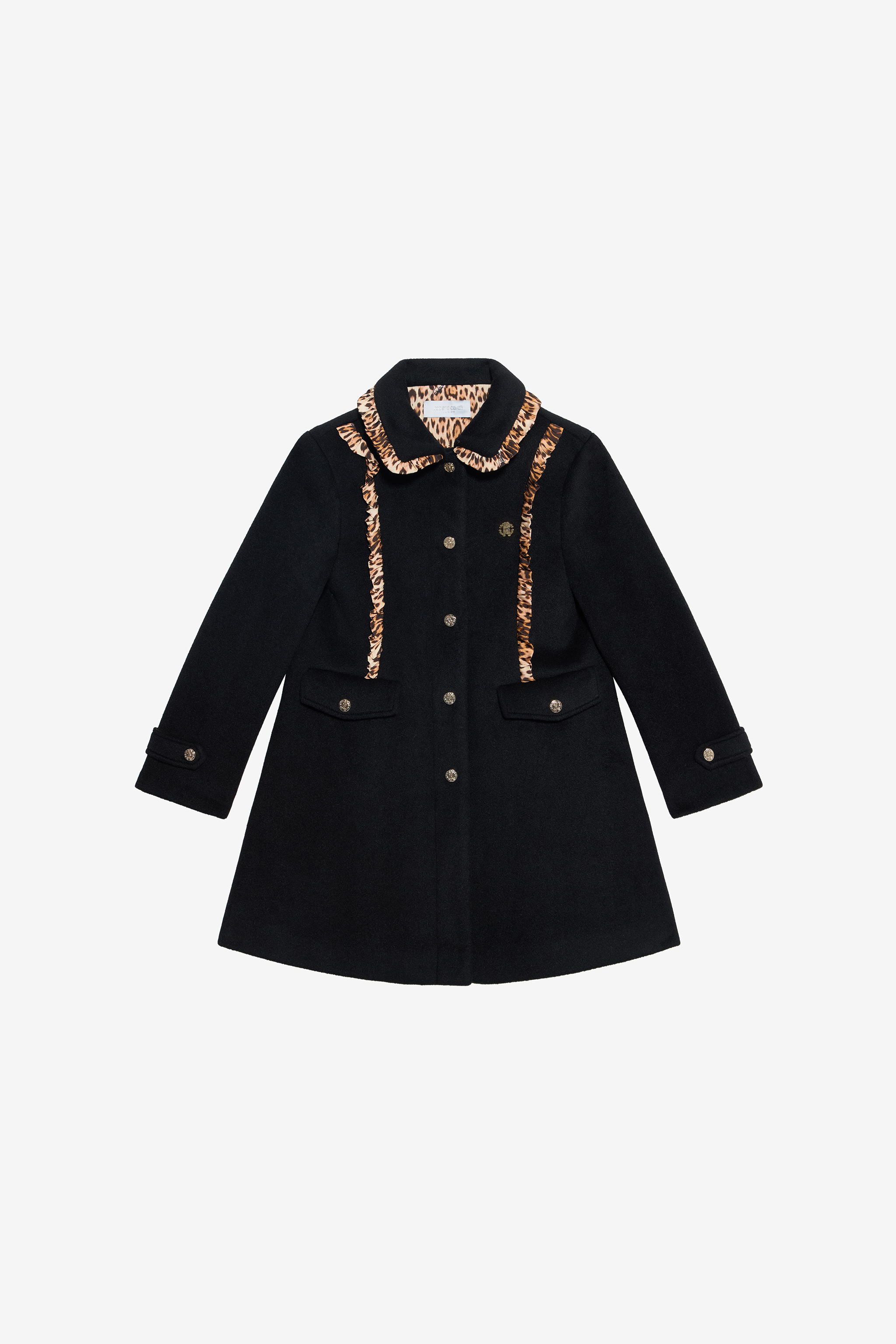 Roberto Cavalli Girls Black Coat With Animalier Inserts - Ready To Wear