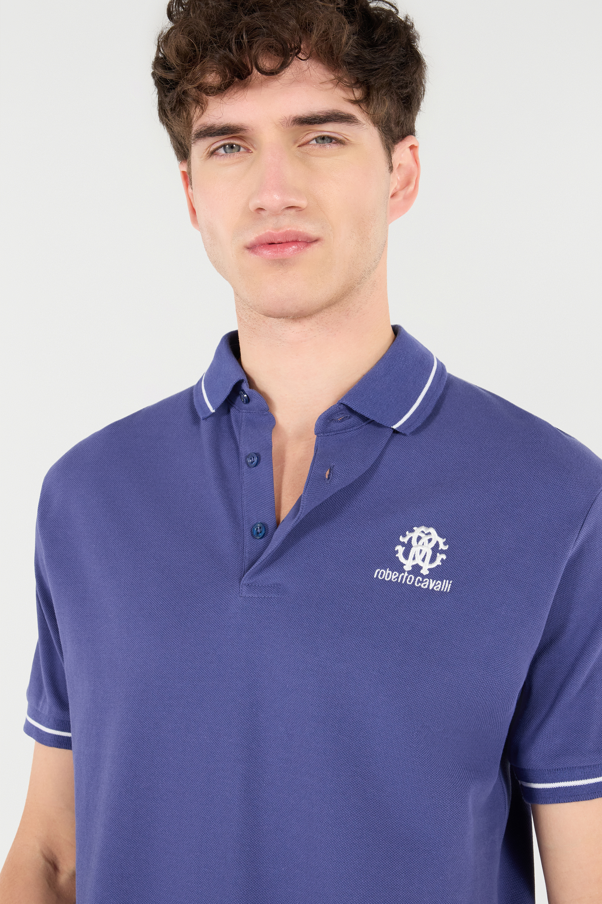 Roberto Cavalli Polo Shirt With Monogram Rc And Logo In Navy