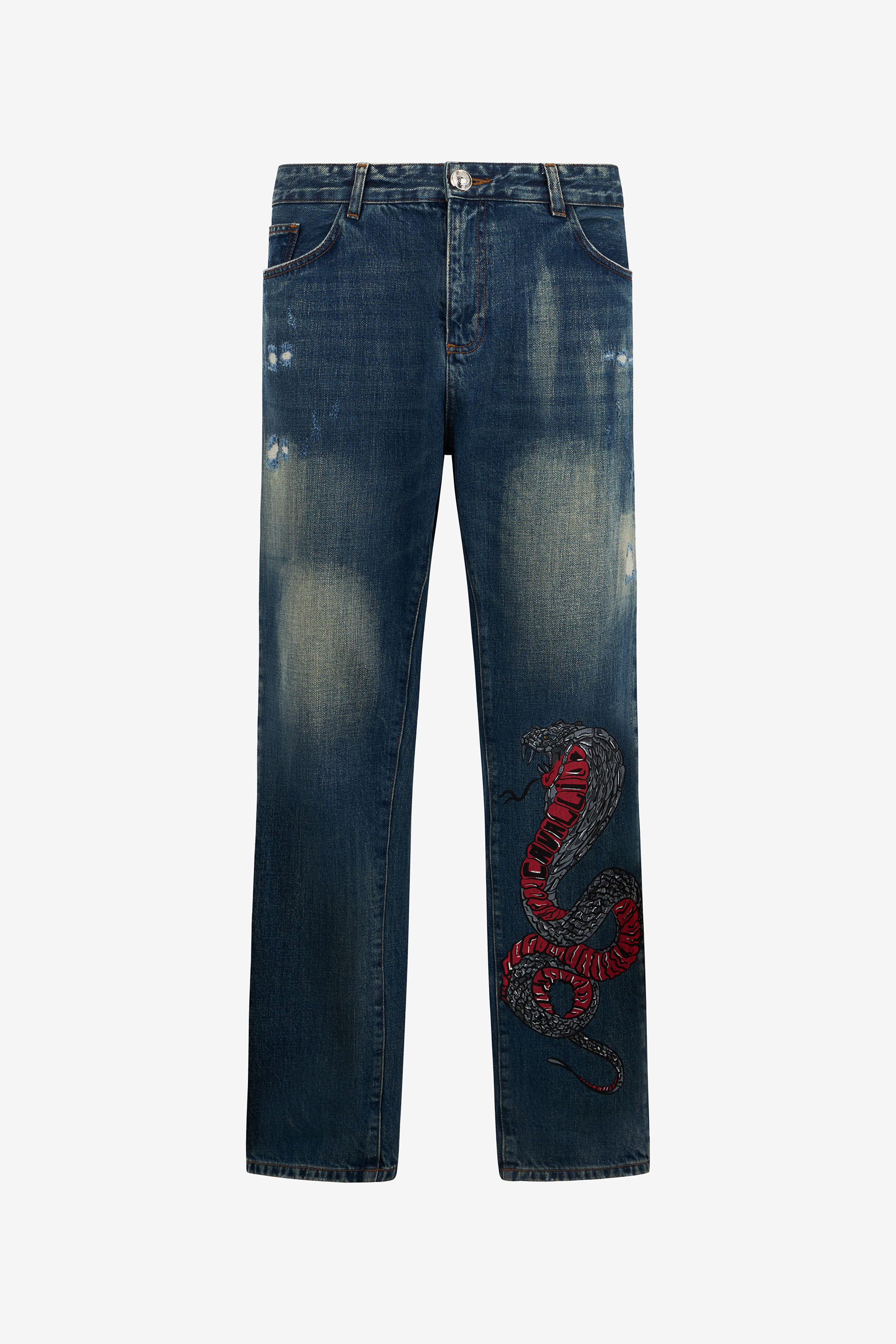 Snake-Print Slim-Fit Jeans