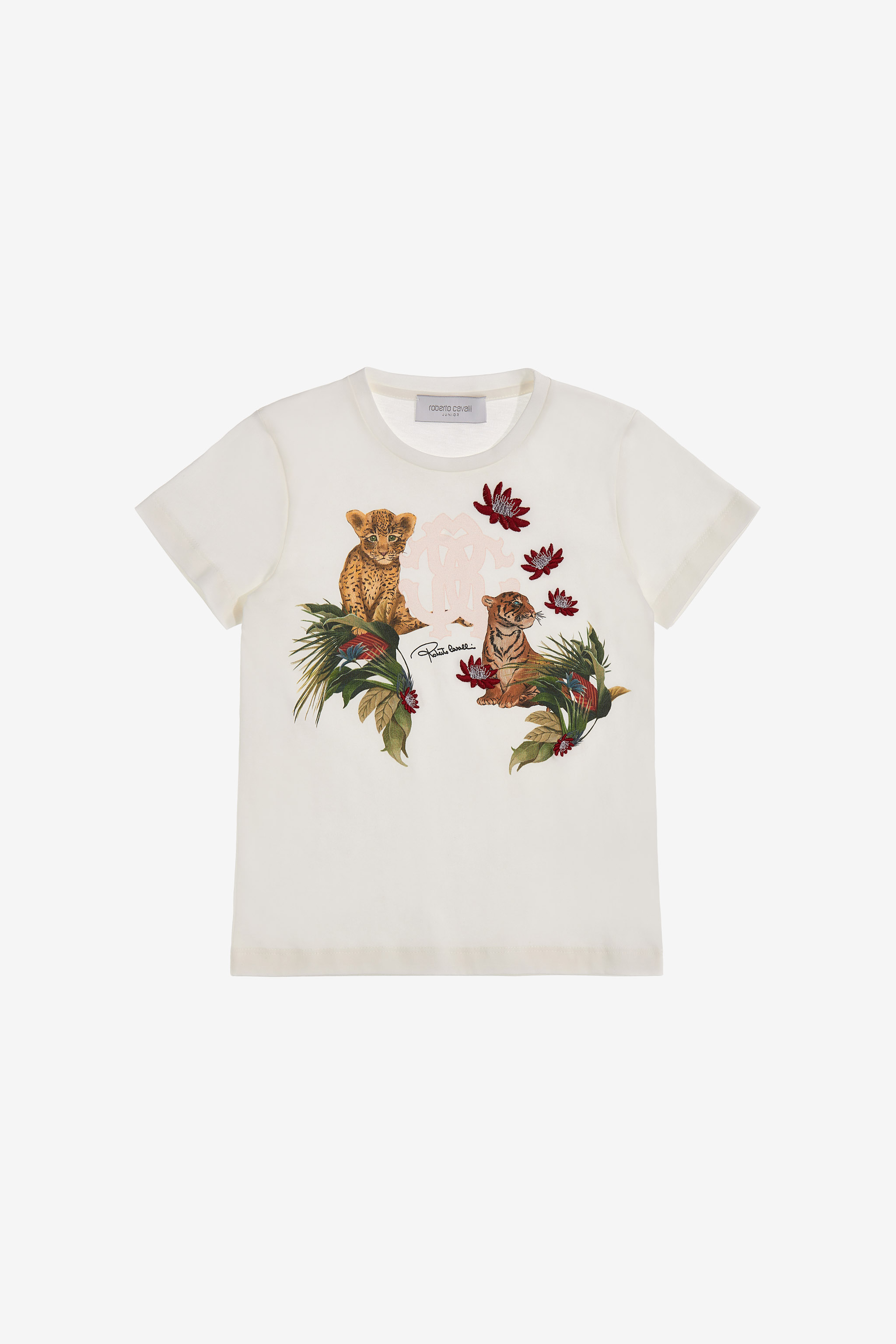 Roberto Cavalli T-shirt With Logo And Print In White