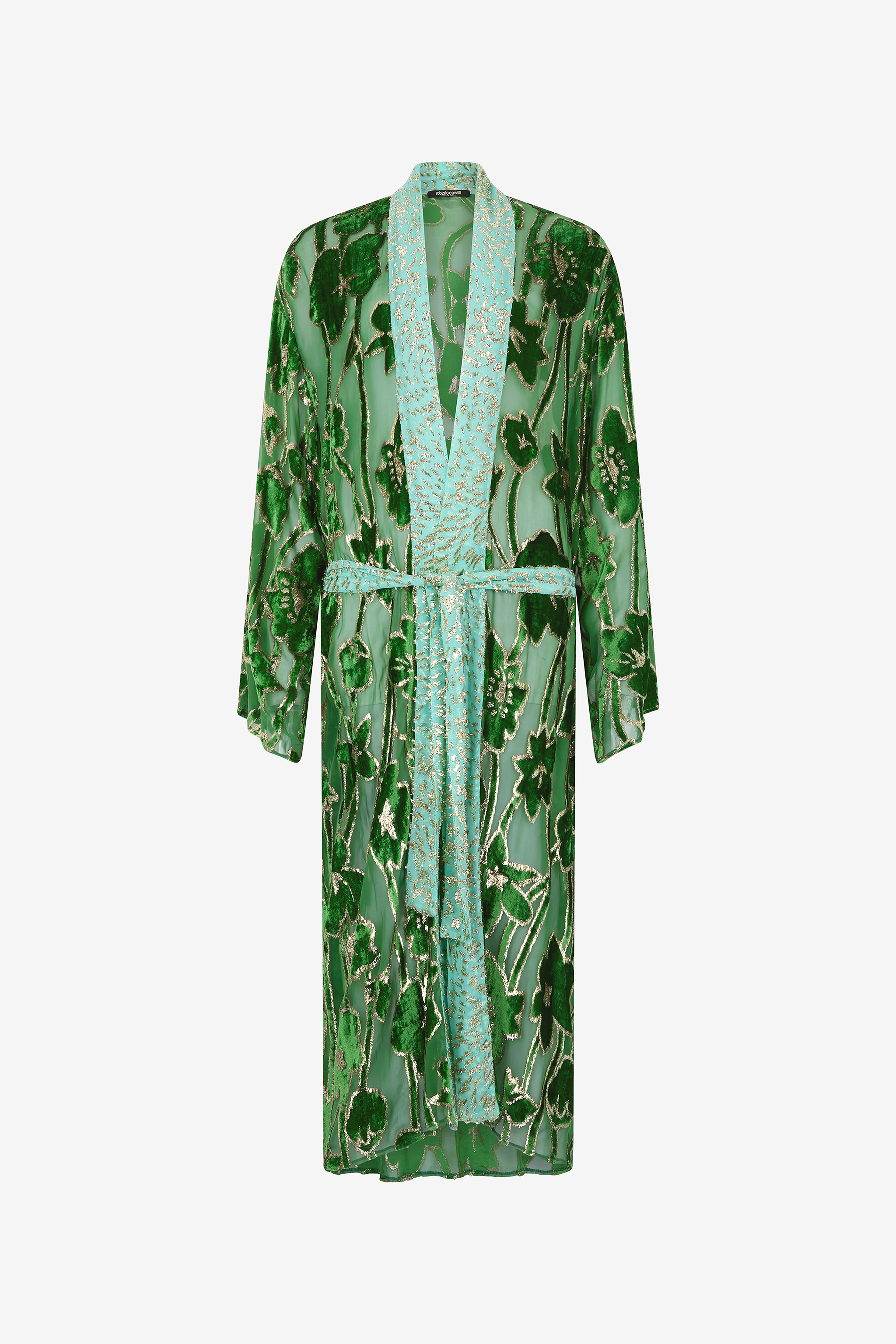 Roberto Cavalli Women's See-Through Robe With Floral Pattern - Coats & Jackets Verde/Oro