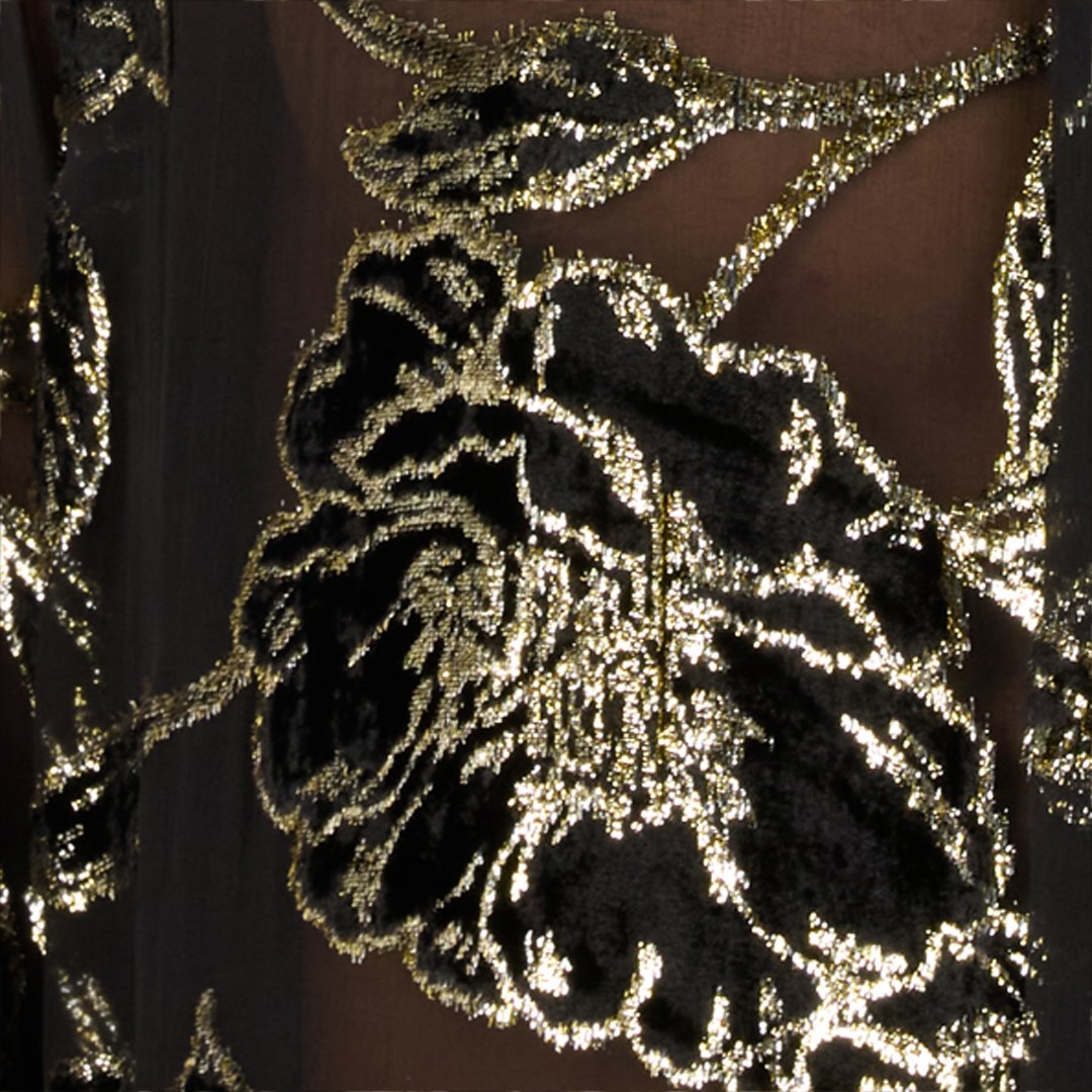 Black and Gold See-Through Shirt with Floral Pattern