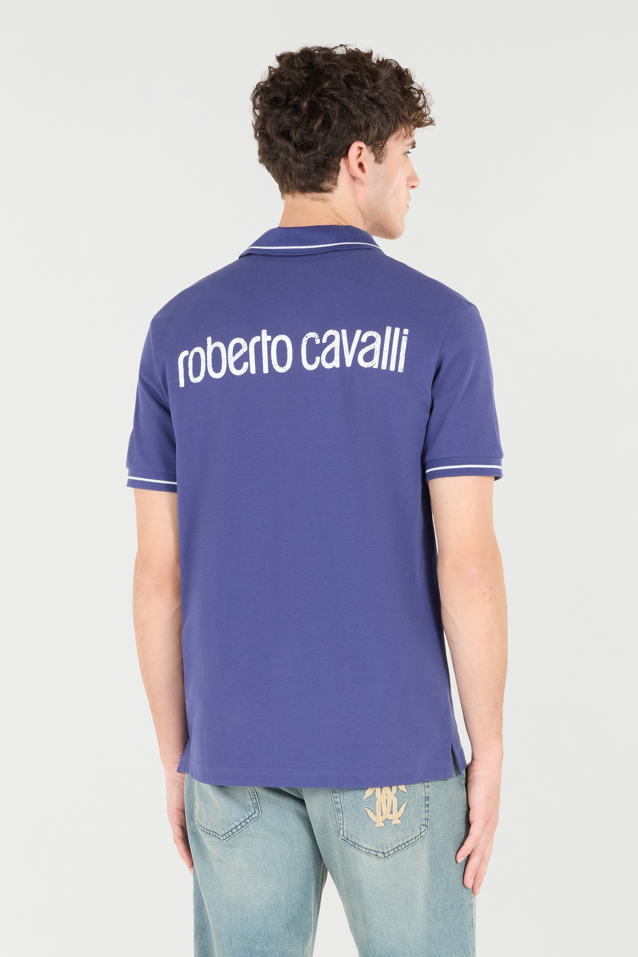 Roberto Cavalli Polo Shirt With Monogram Rc And Logo In Navy
